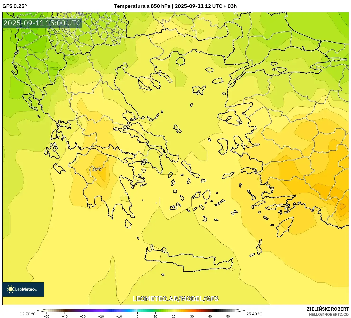 GFS model - Grecia, Temperatura a 850 hPa