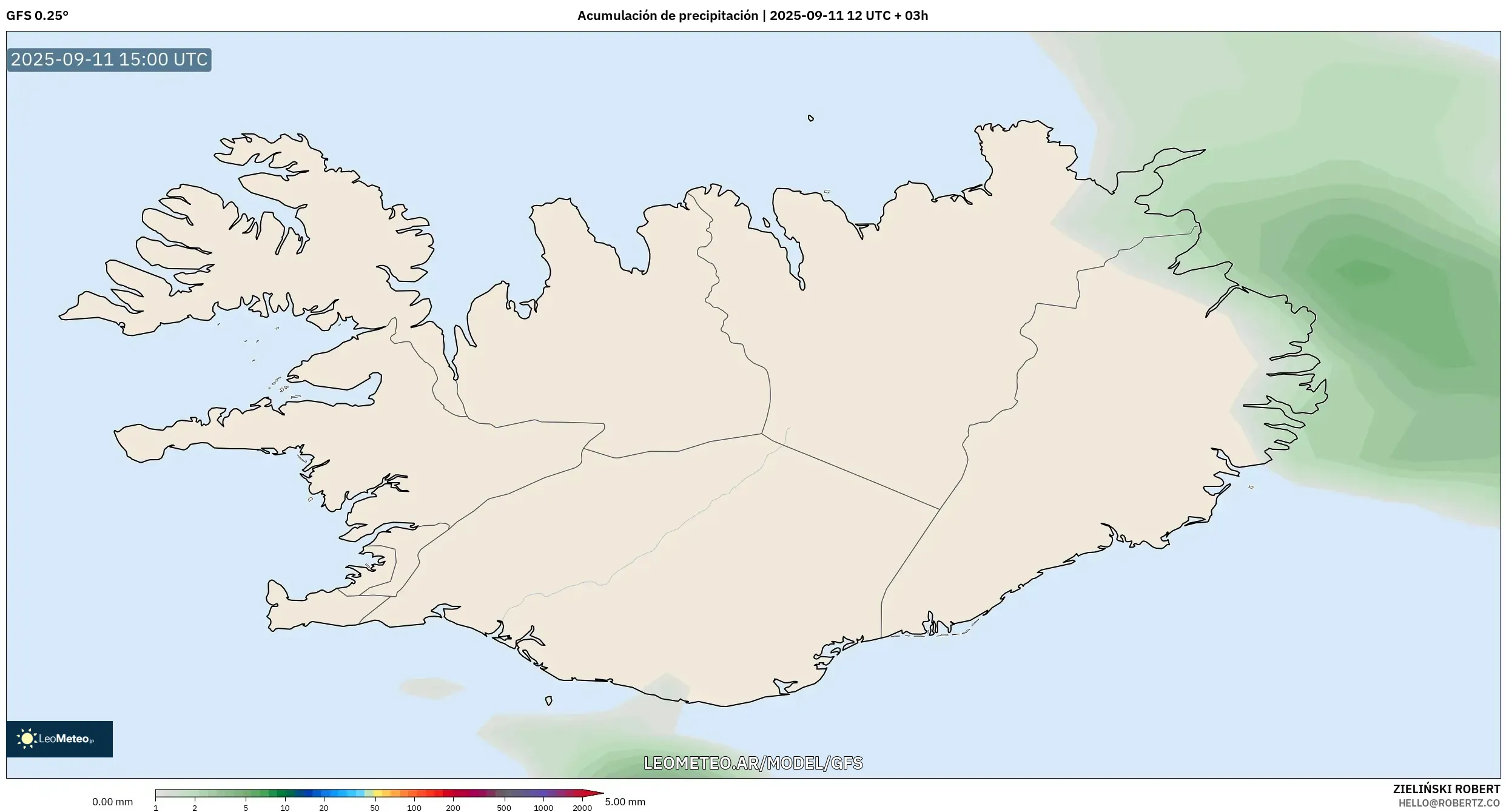 GFS model - Islandia, Acumulación de precipitación