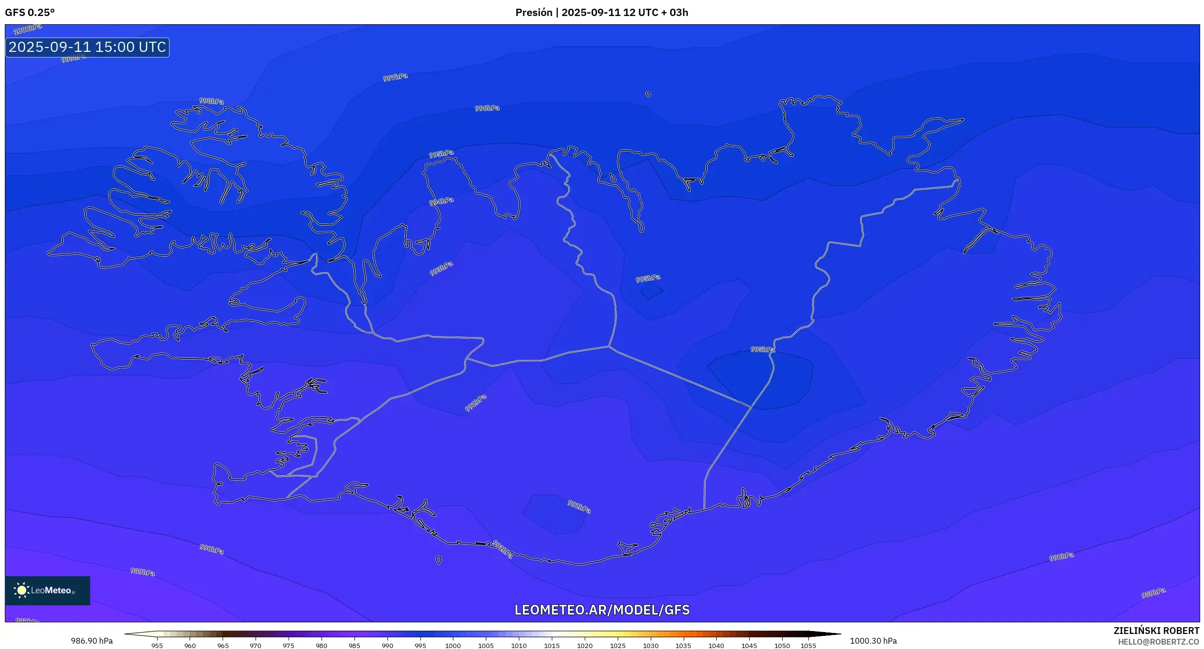 GFS model - Islandia, Presión
