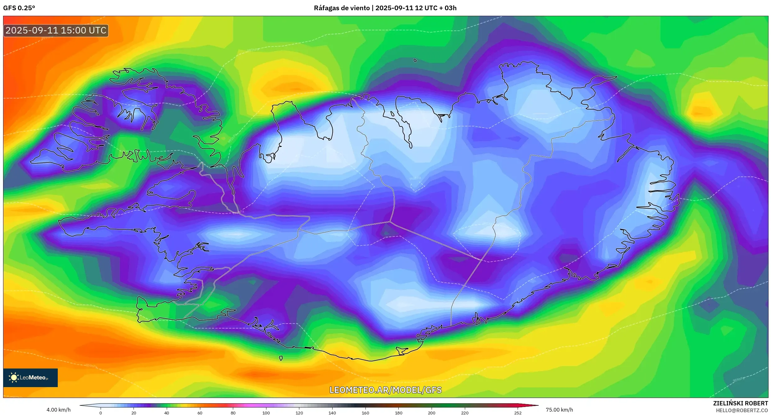 GFS model - Islandia, Ráfagas de viento GFS model - Islandia, Ráfagas de viento