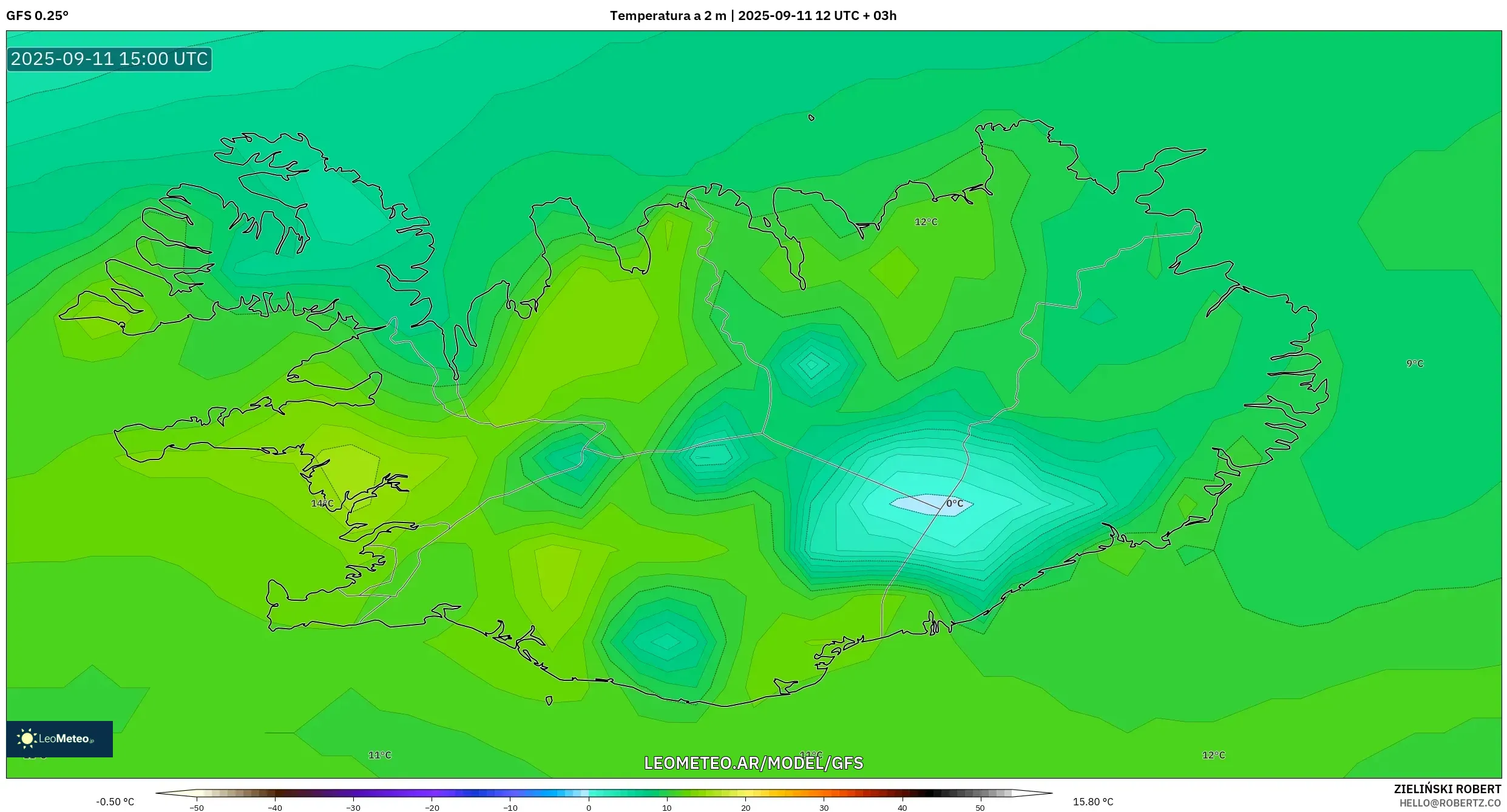 GFS model - Islandia, Temperatura a 2 m GFS model - Islandia, Temperatura a 2 m