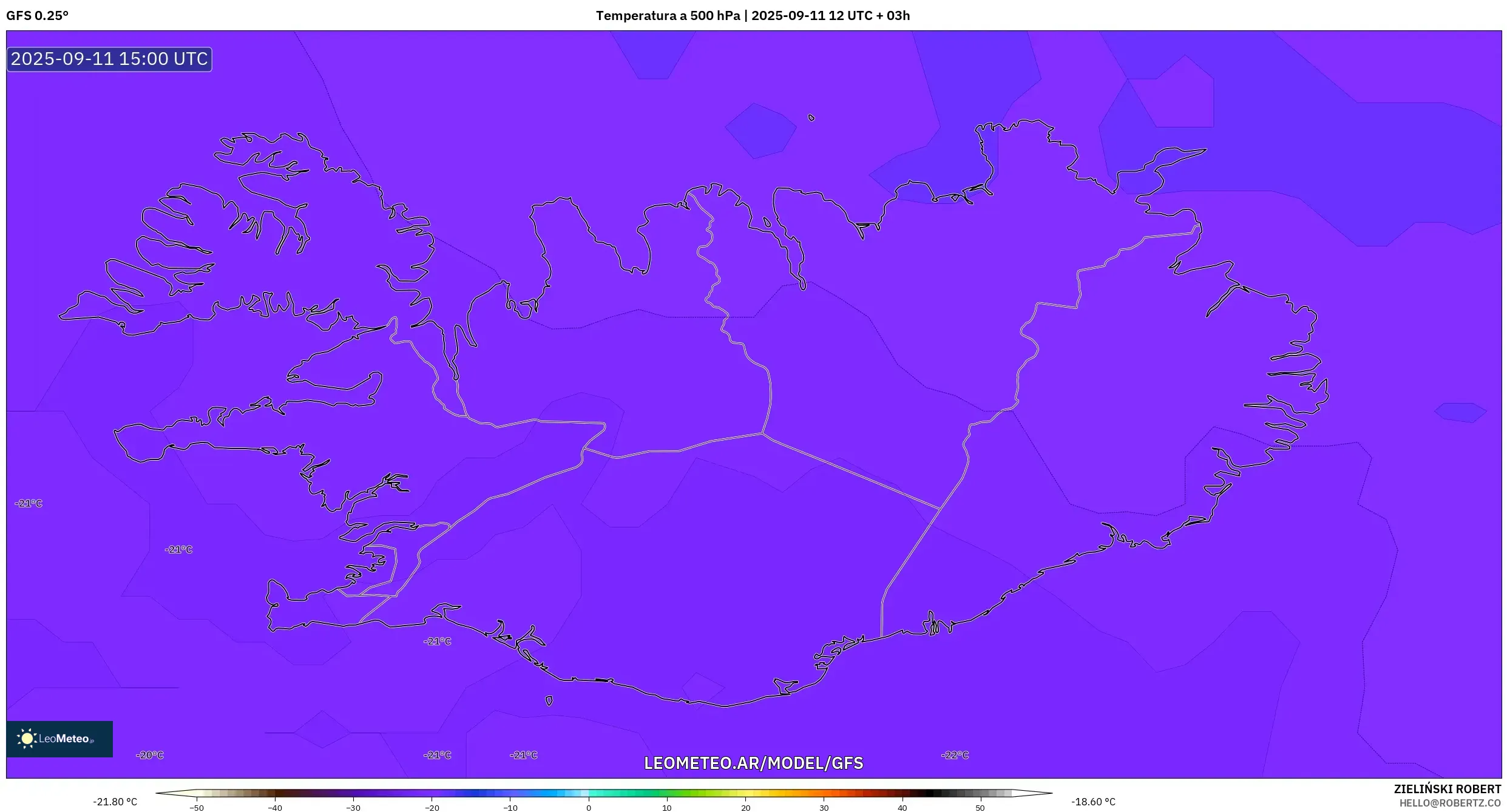 GFS model - Islandia, Temperatura a 500 hPa GFS model - Islandia, Temperatura a 500 hPa