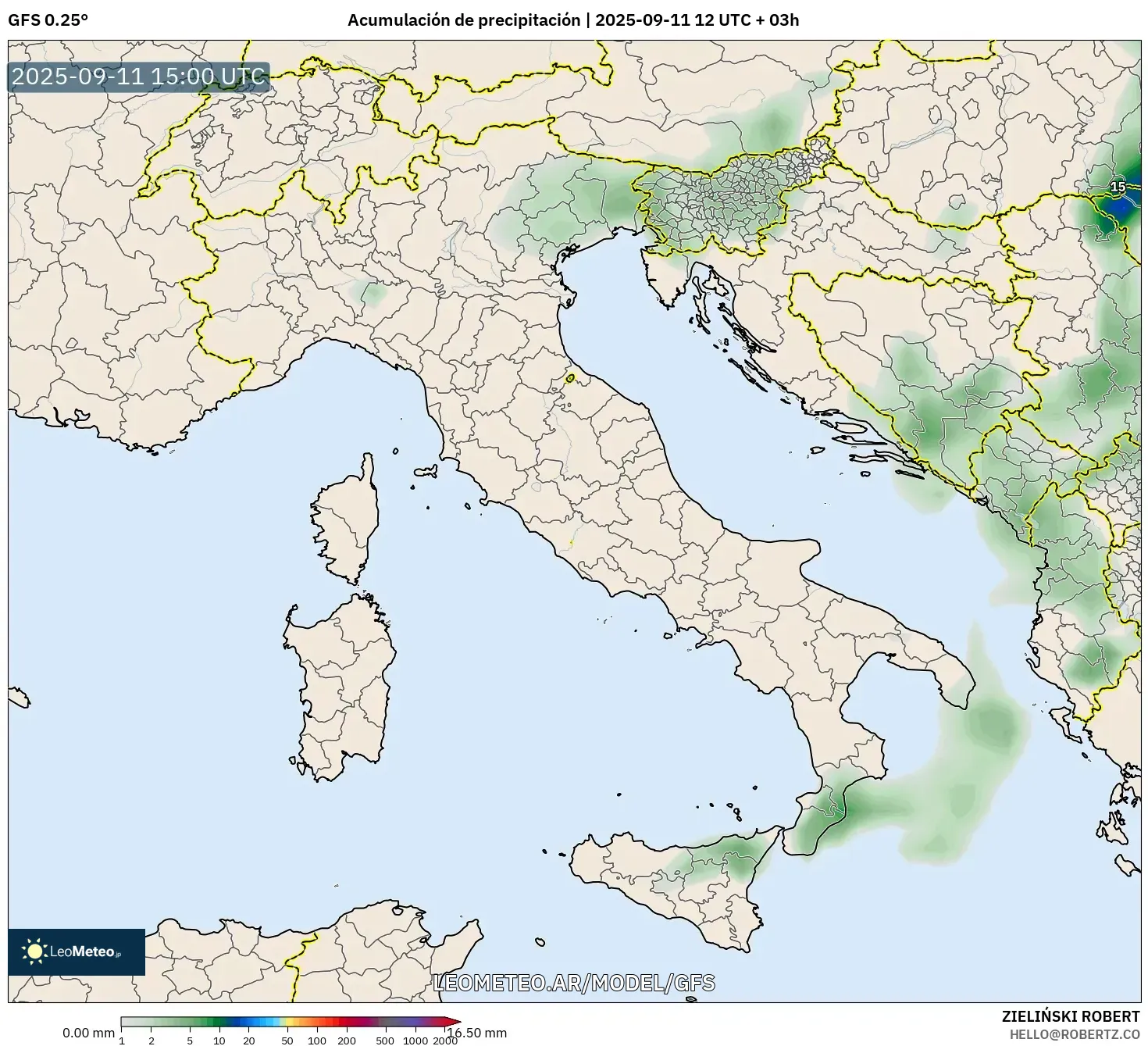 GFS model - Italia, Acumulación de precipitación