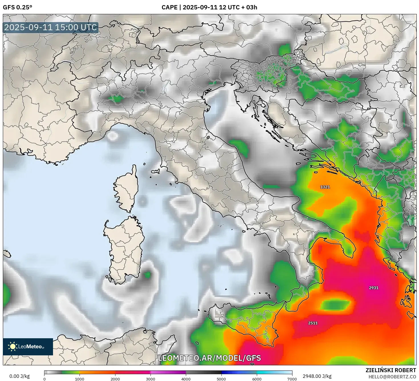 GFS model - Italia, CAPE