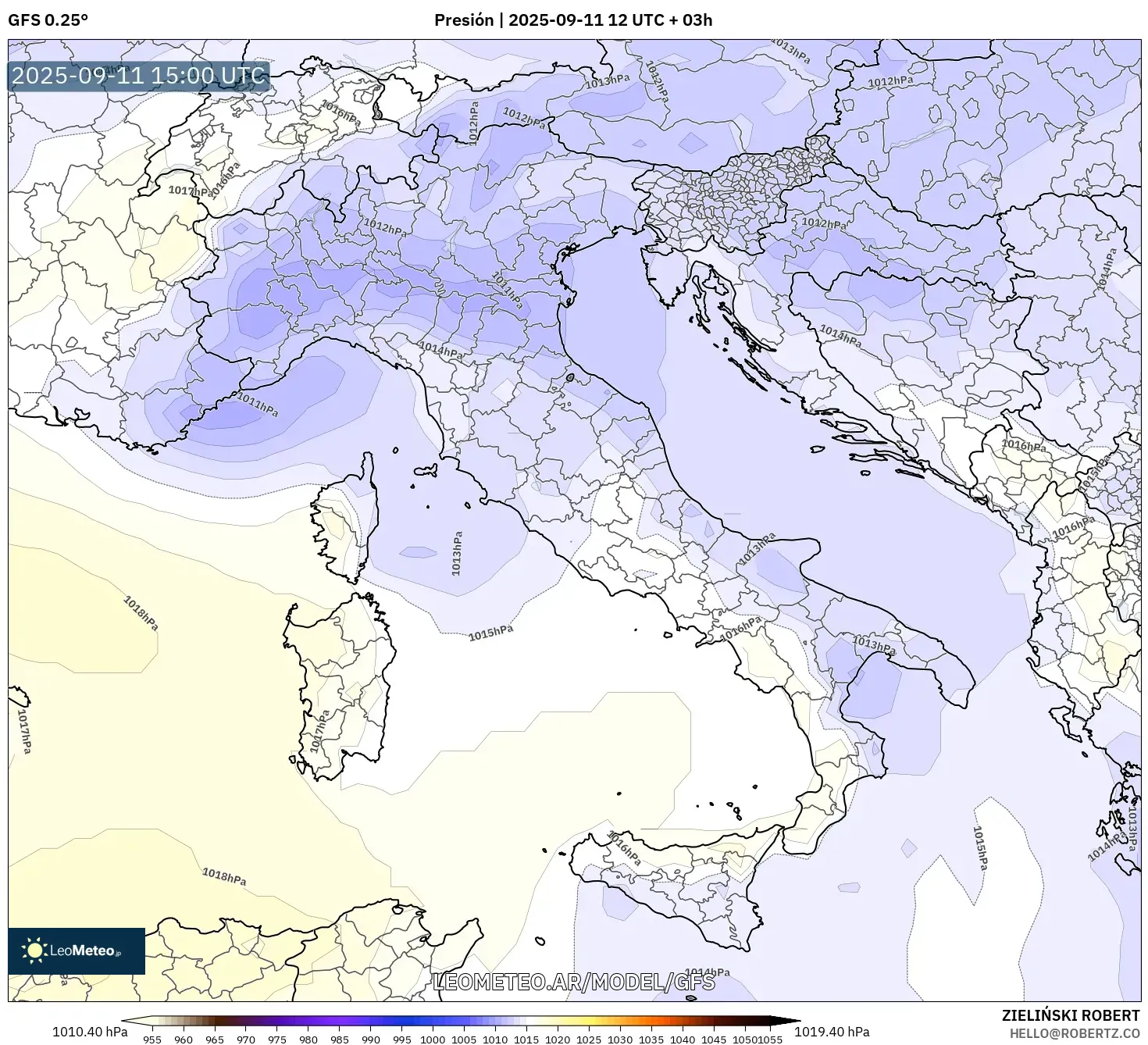 GFS model - Italia, Presión