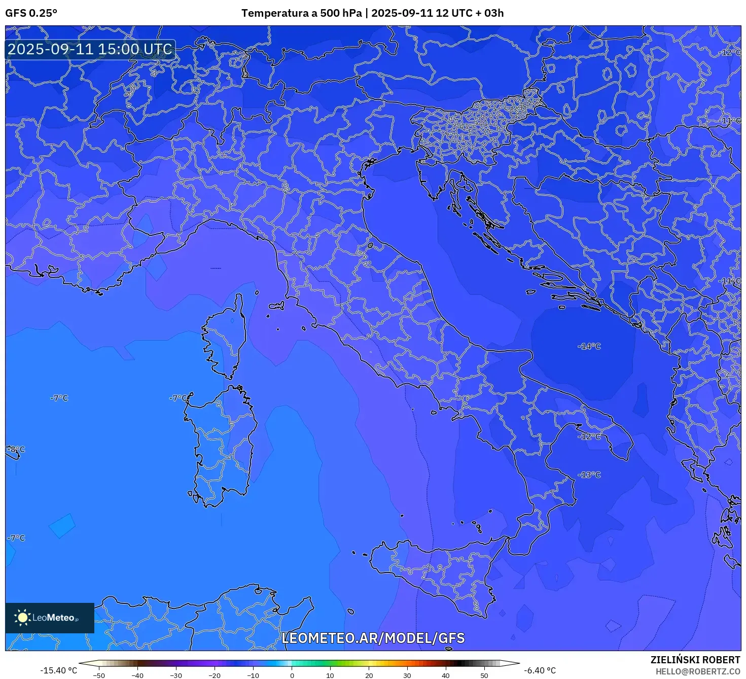 GFS model - Italia, Temperatura a 500 hPa