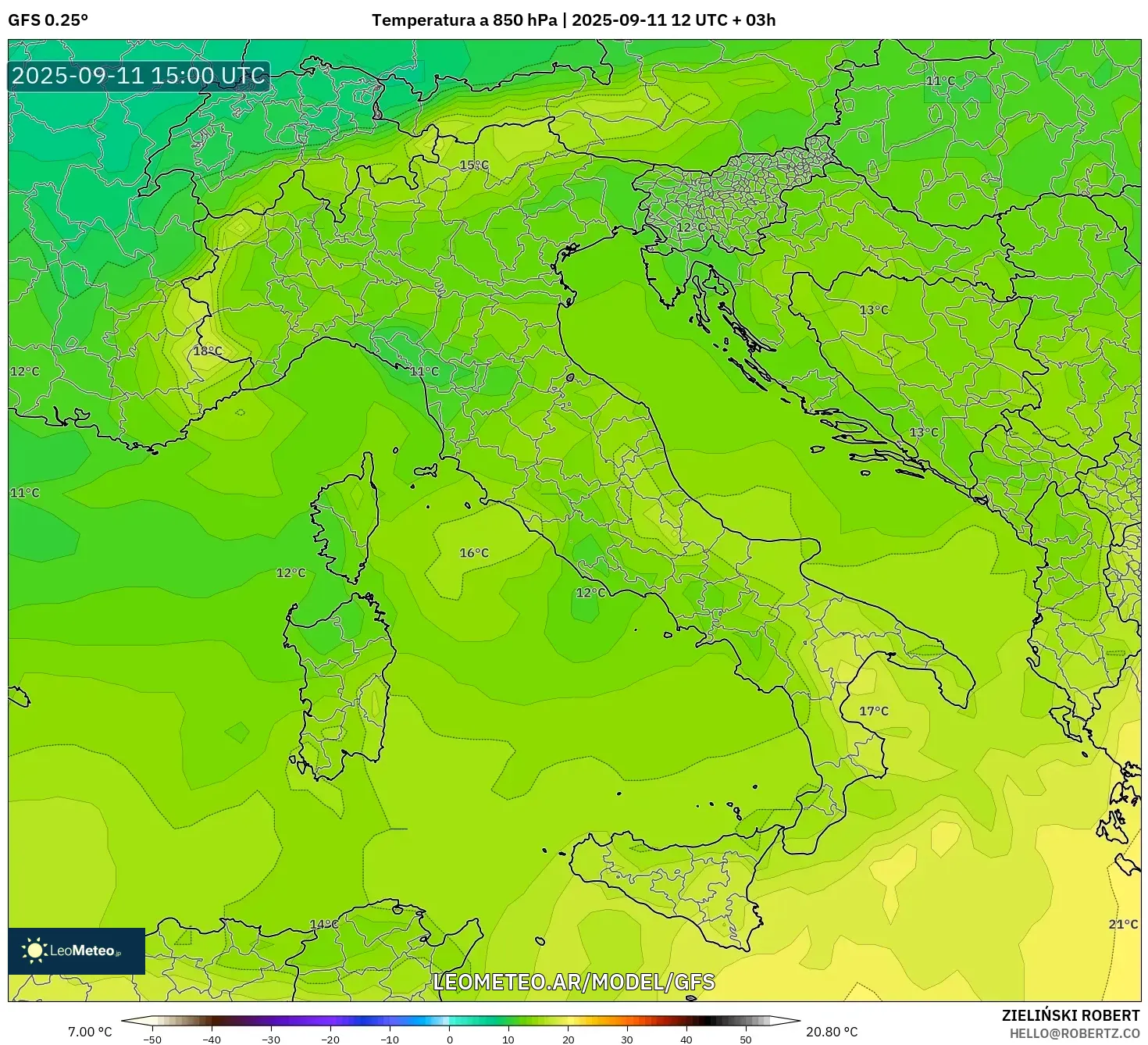 GFS model - Italia, Temperatura a 850 hPa