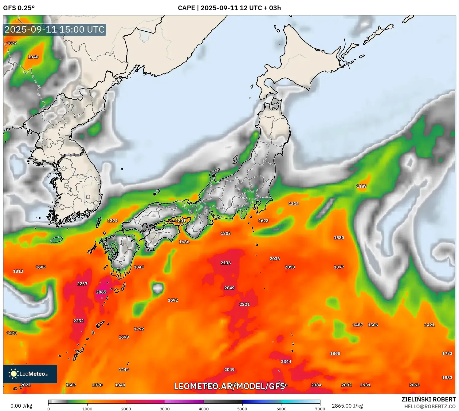 GFS model - Japón, CAPE GFS model - Japón, CAPE