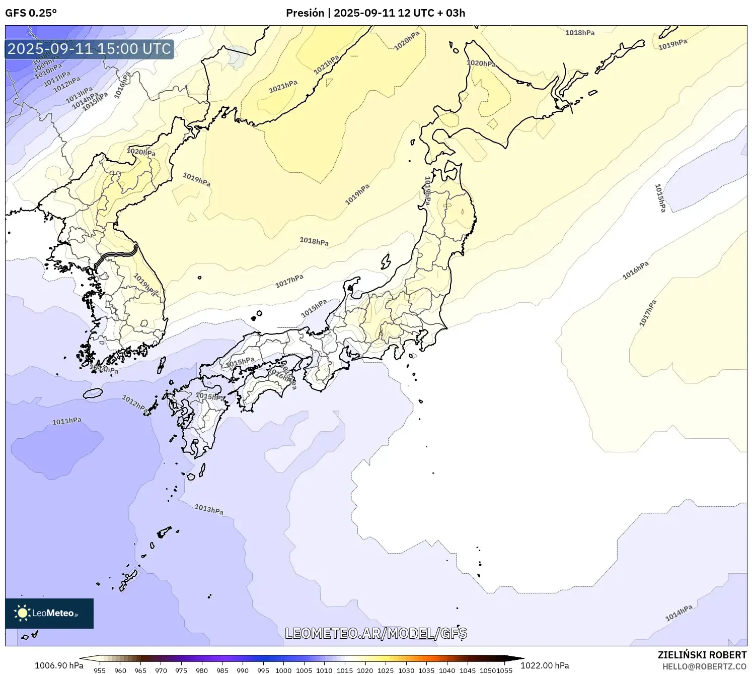 GFS model - Japón, Presión
