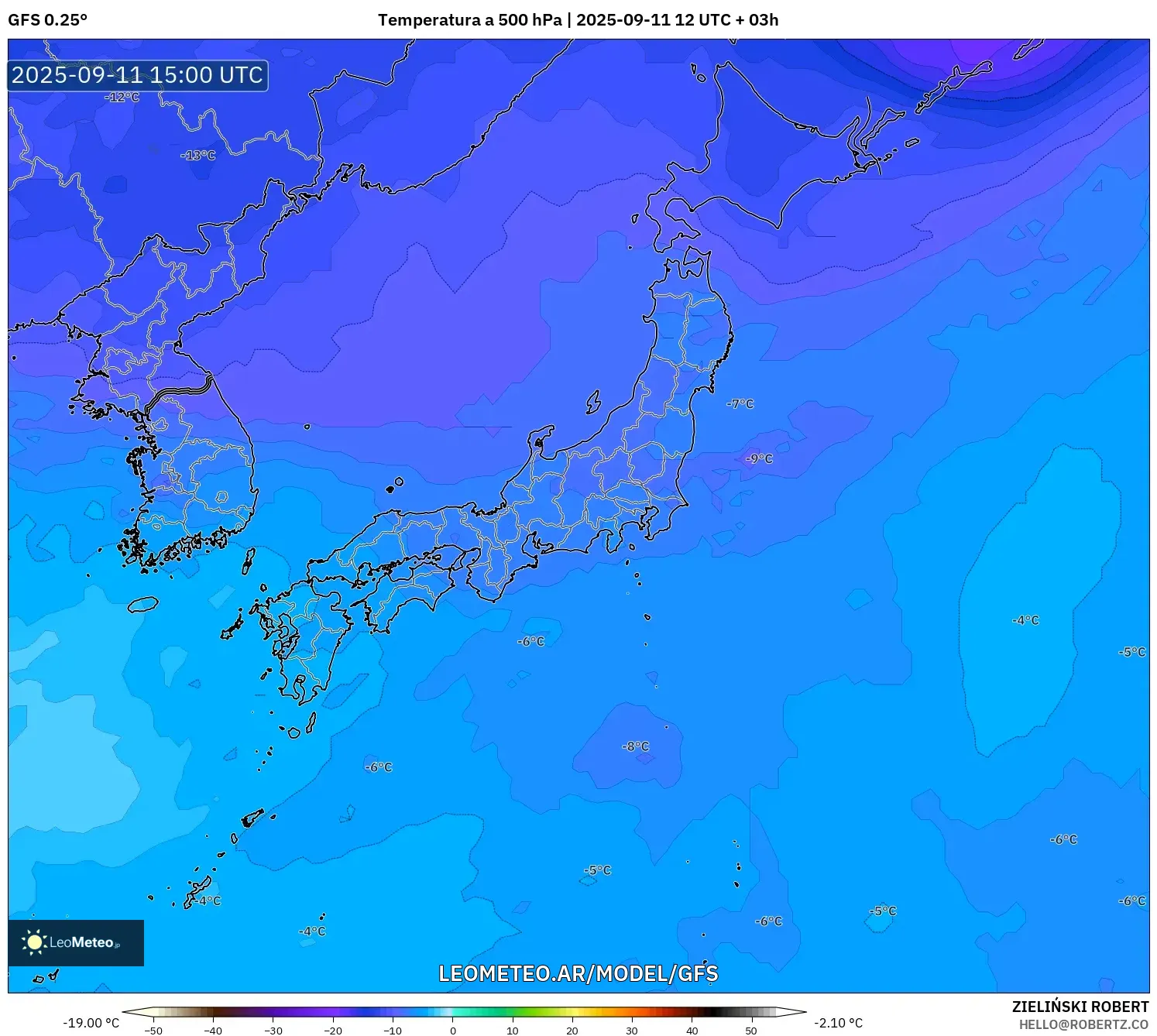 GFS model - Japón, Temperatura a 500 hPa