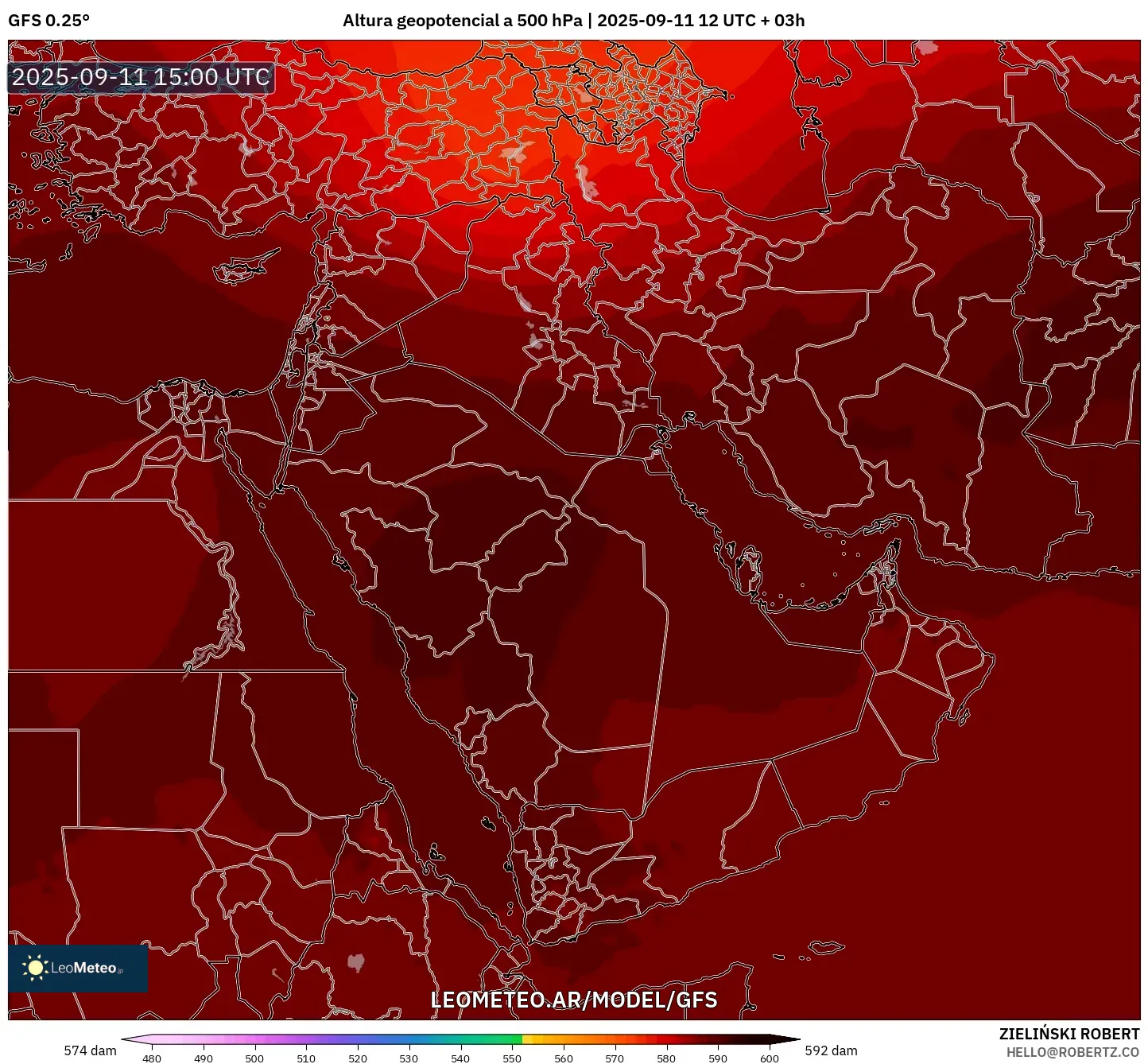 GFS model - Oriente Medio, Altura geopotencial a 500 hPa
