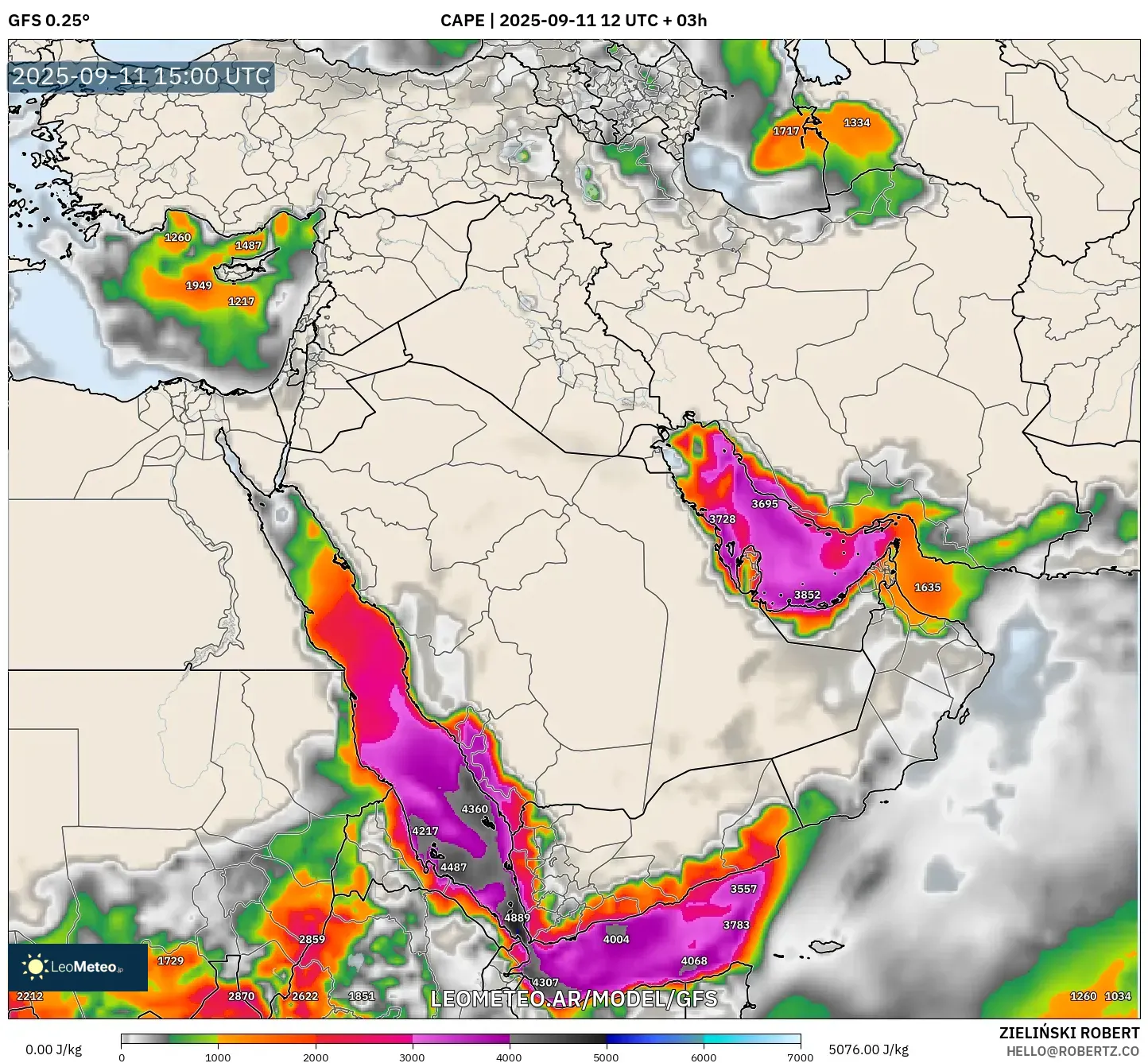 GFS model - Oriente Medio, CAPE
