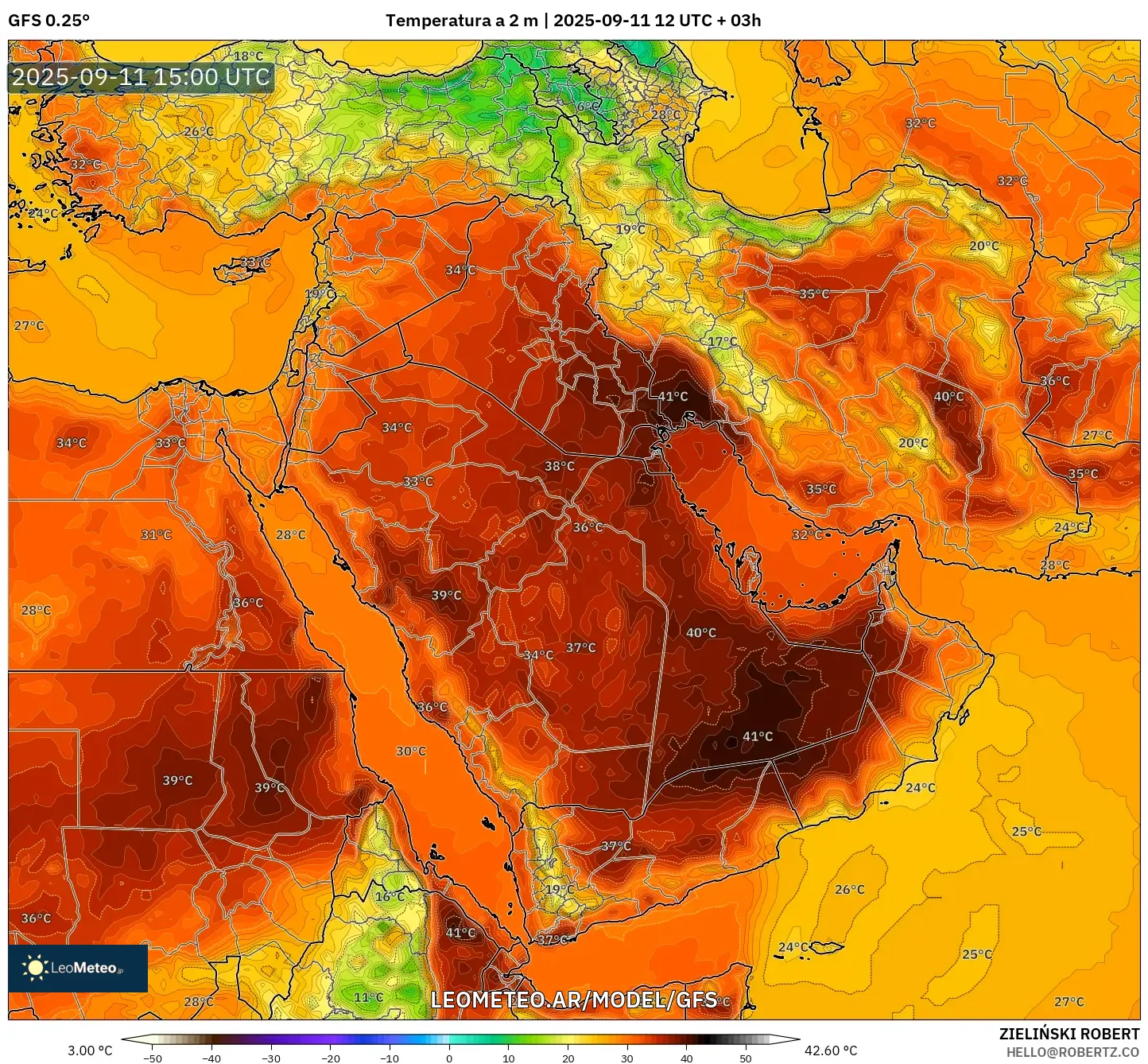 GFS model - Oriente Medio, Temperatura a 2 m GFS model - Oriente Medio, Temperatura a 2 m