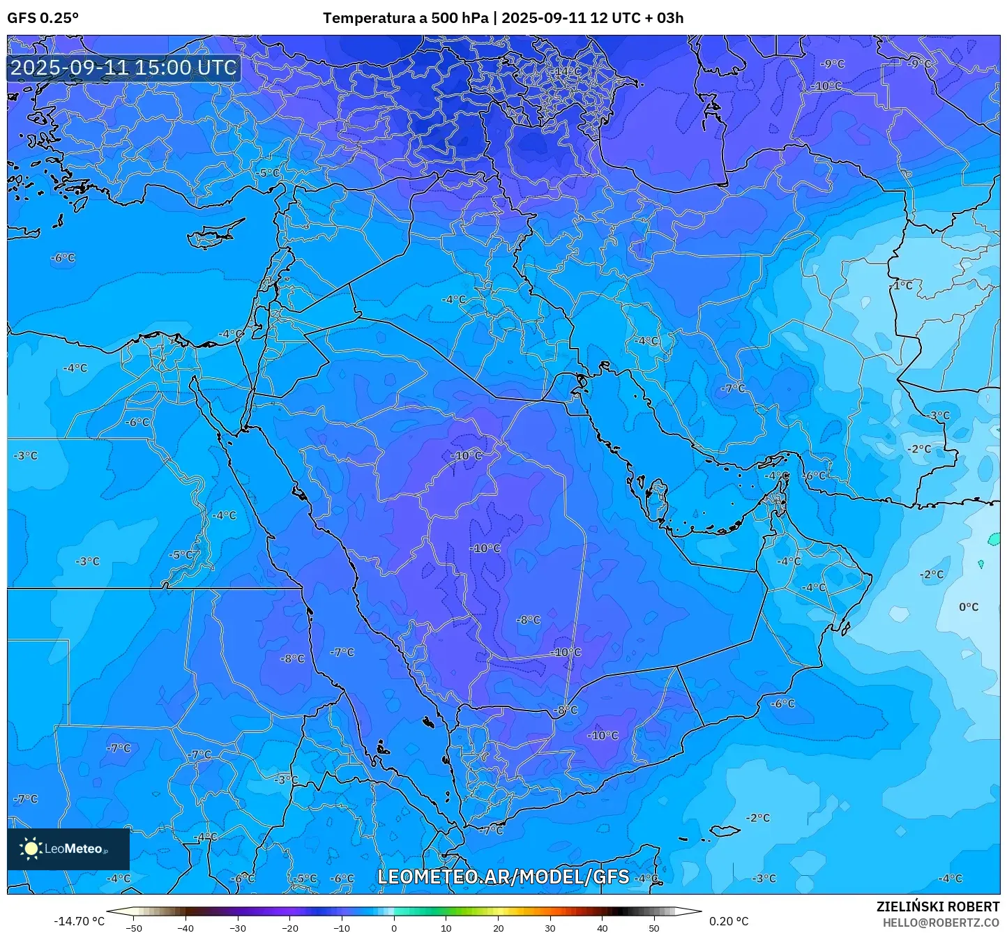 GFS model - Oriente Medio, Temperatura a 500 hPa