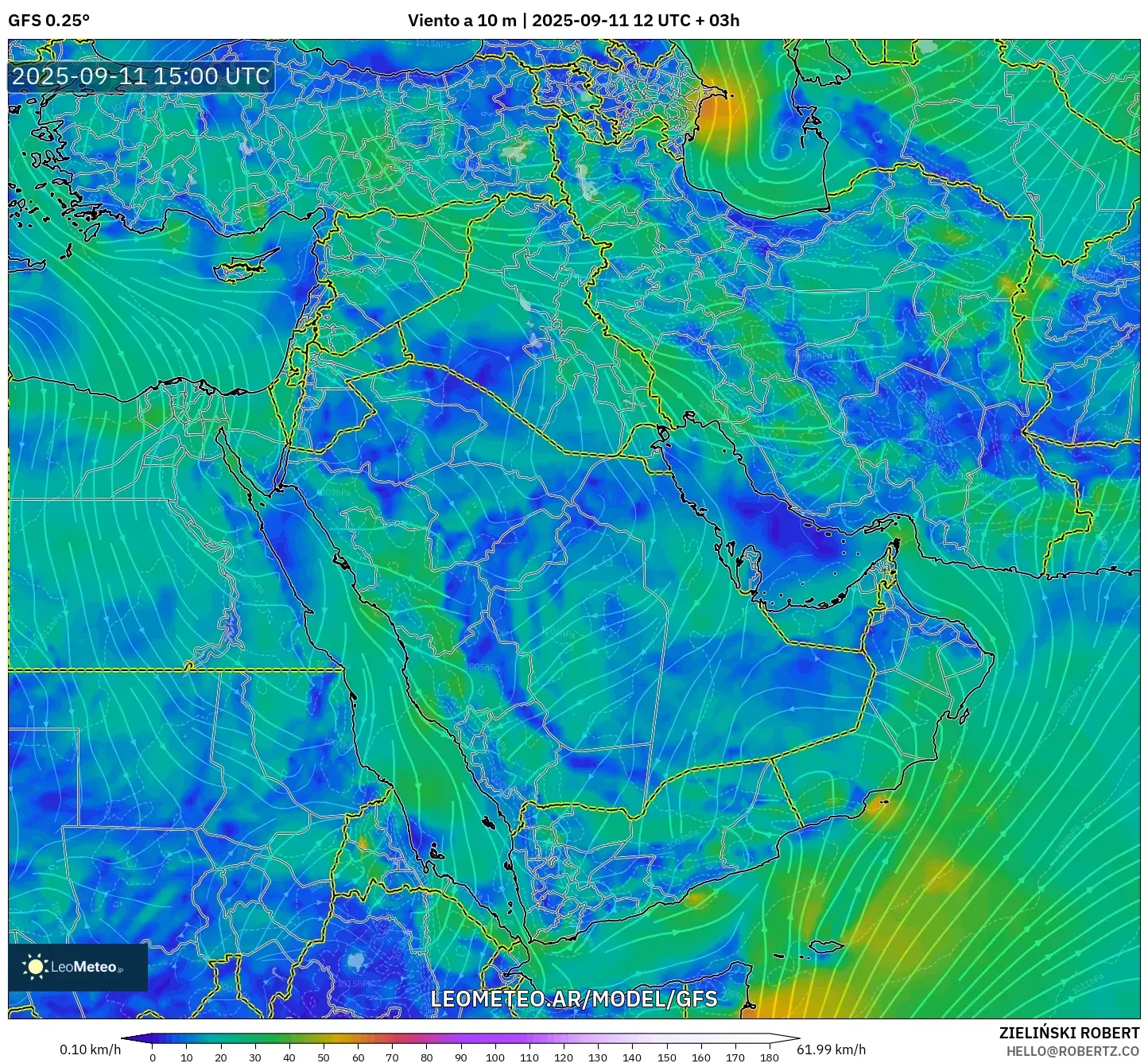 GFS model - Oriente Medio, Viento a 10 m GFS model - Oriente Medio, Viento a 10 m