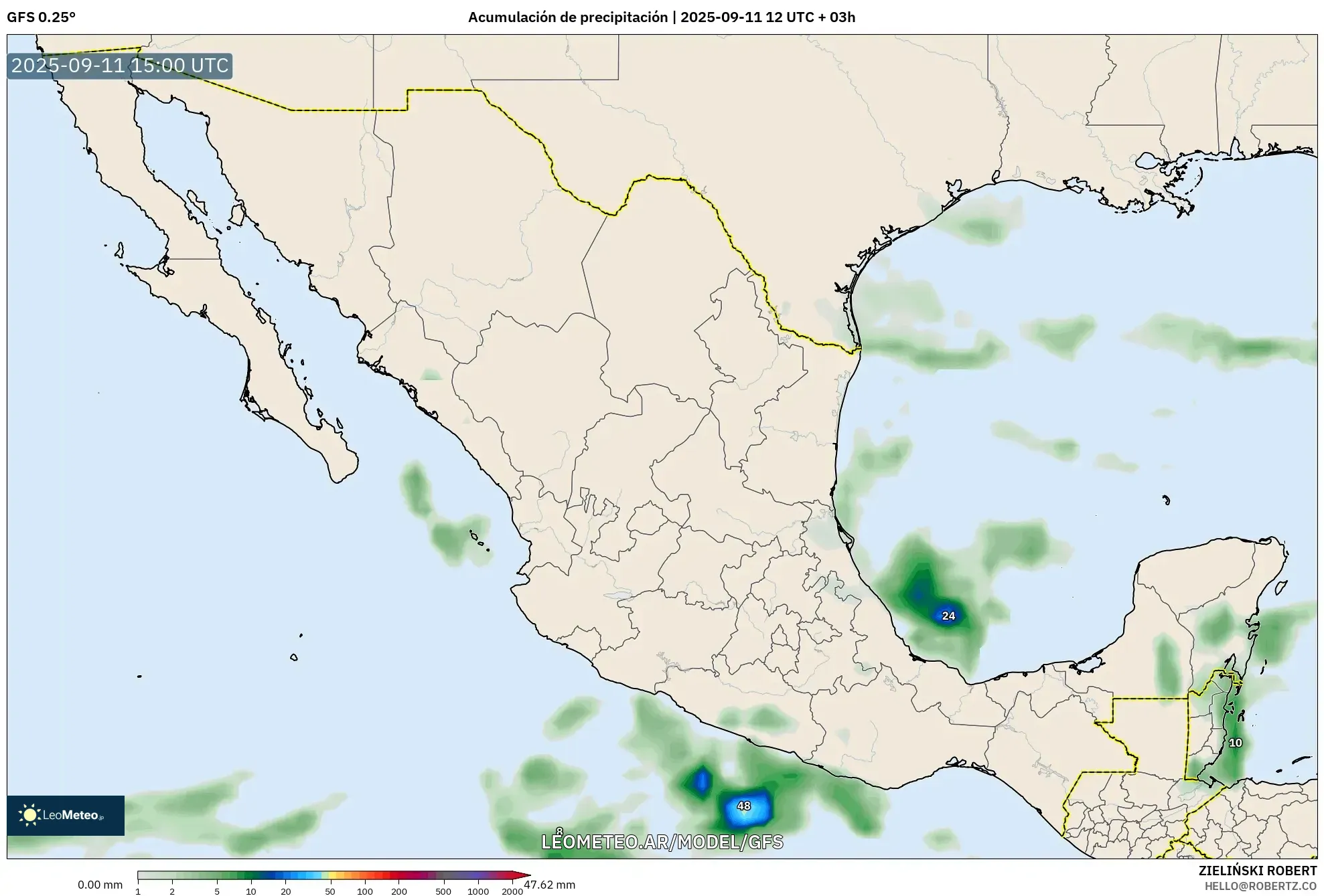 GFS model - México, Acumulación de precipitación