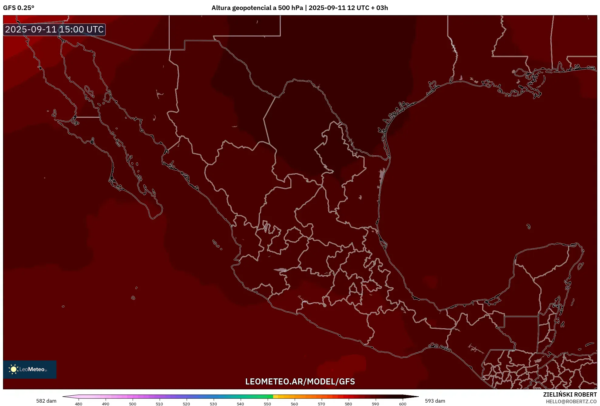 GFS model - México, Altura geopotencial a 500 hPa