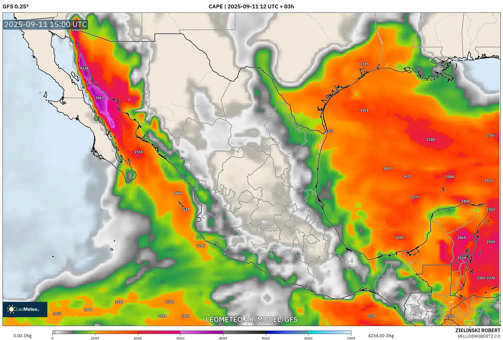 GFS model - México, CAPE