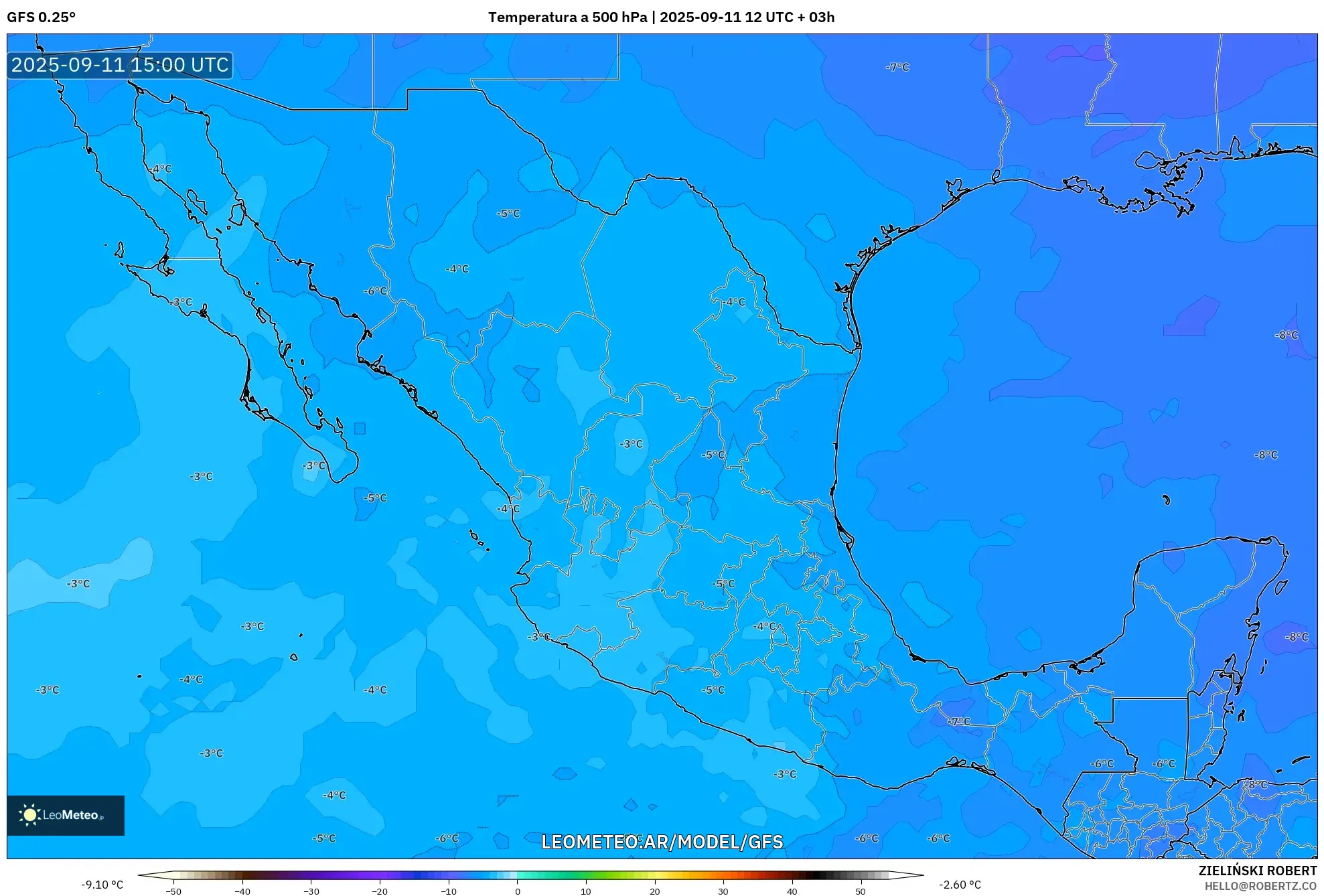 GFS model - México, Temperatura a 500 hPa