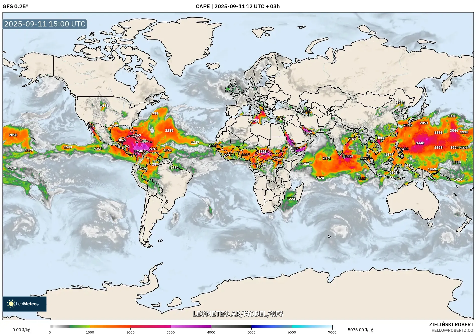 GFS model - Mundo, CAPE