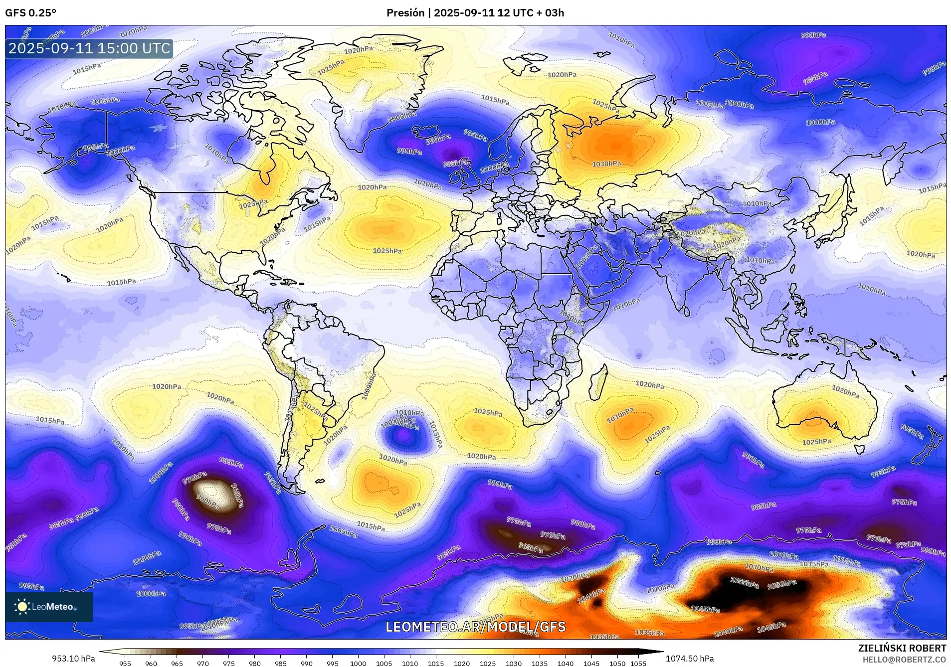 GFS model - Mundo, Presión