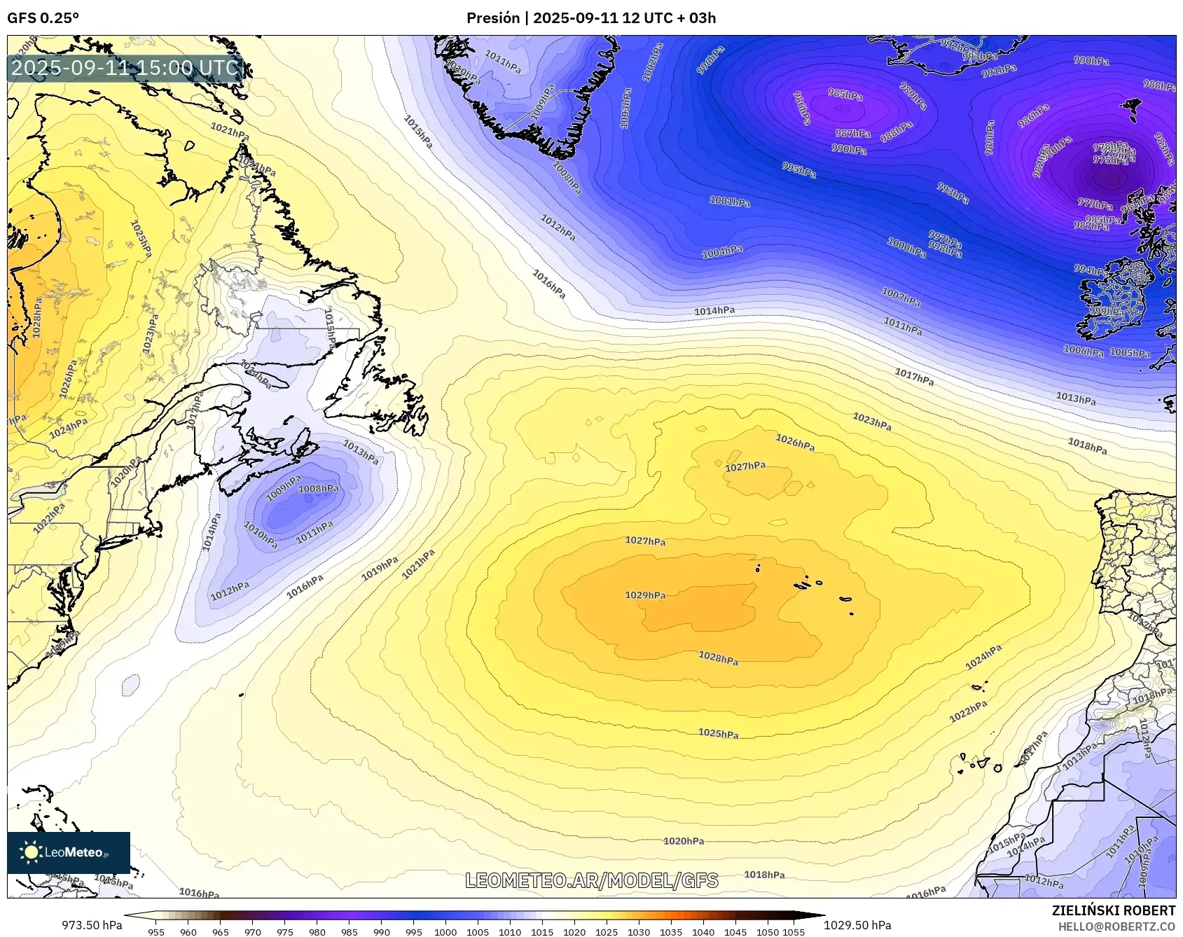 GFS model - Norte Atlántico, Presión