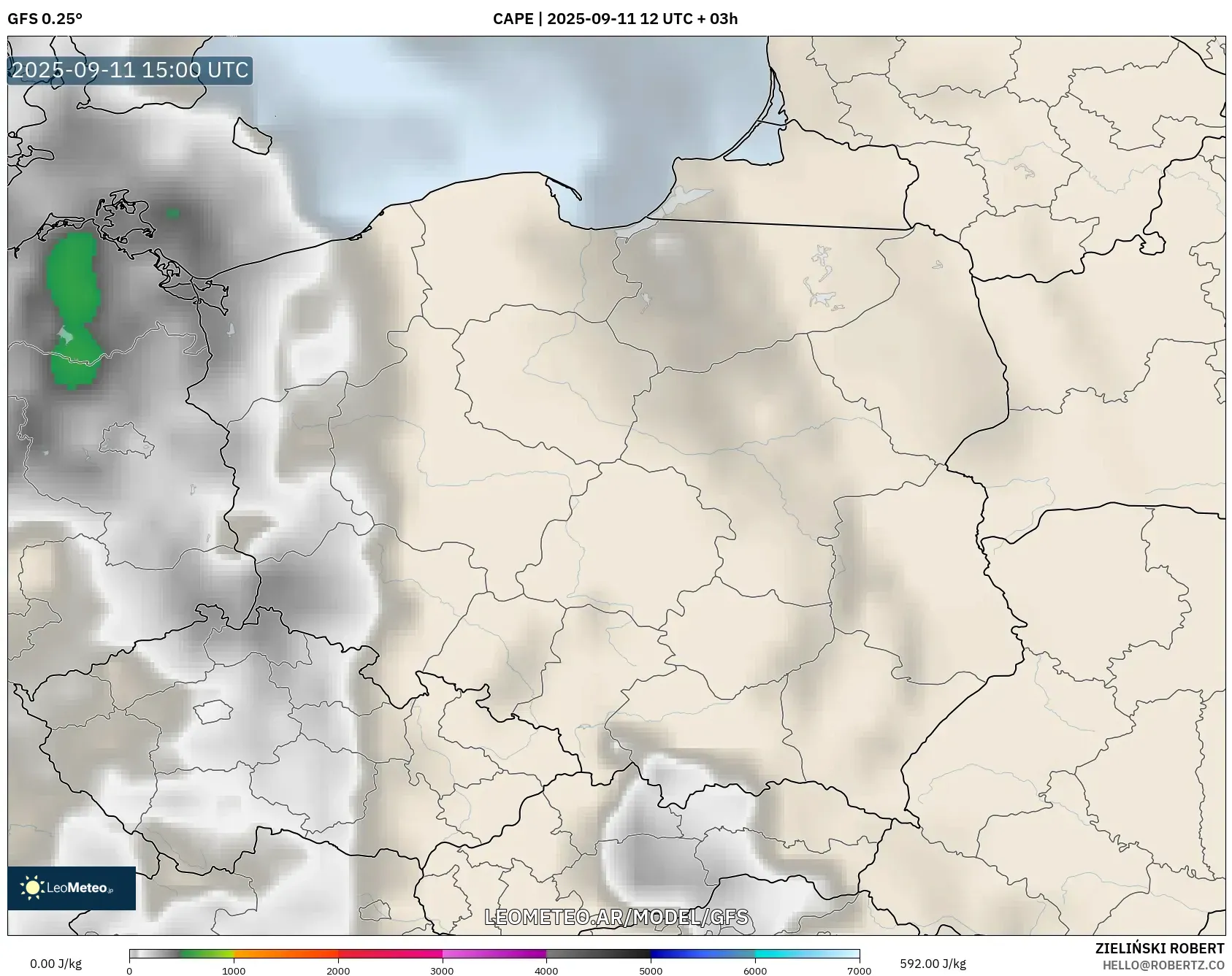 GFS model - Polonia, CAPE GFS model - Polonia, CAPE