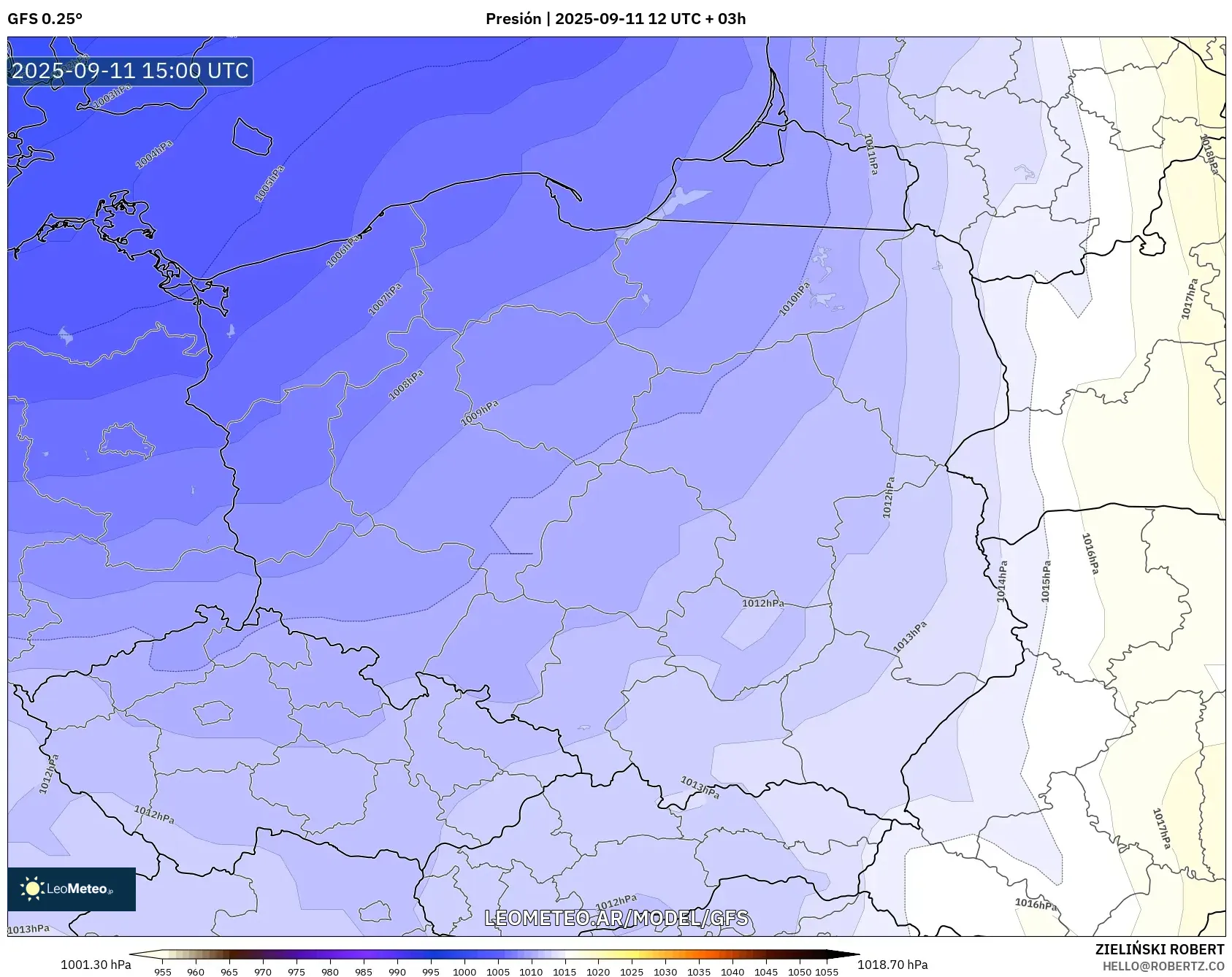 GFS model - Polonia, Presión