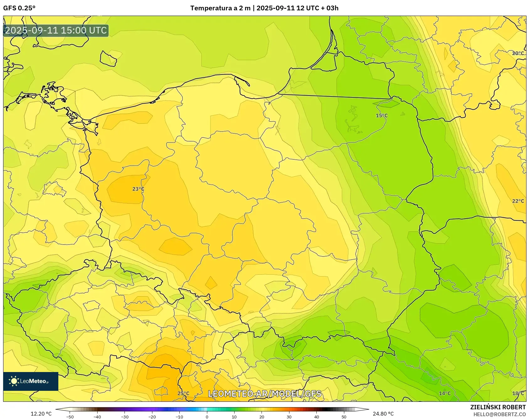 GFS model - Polonia, Temperatura a 2 m