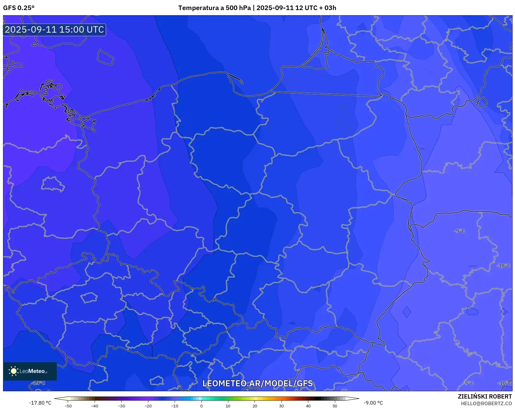 GFS model - Polonia, Temperatura a 500 hPa