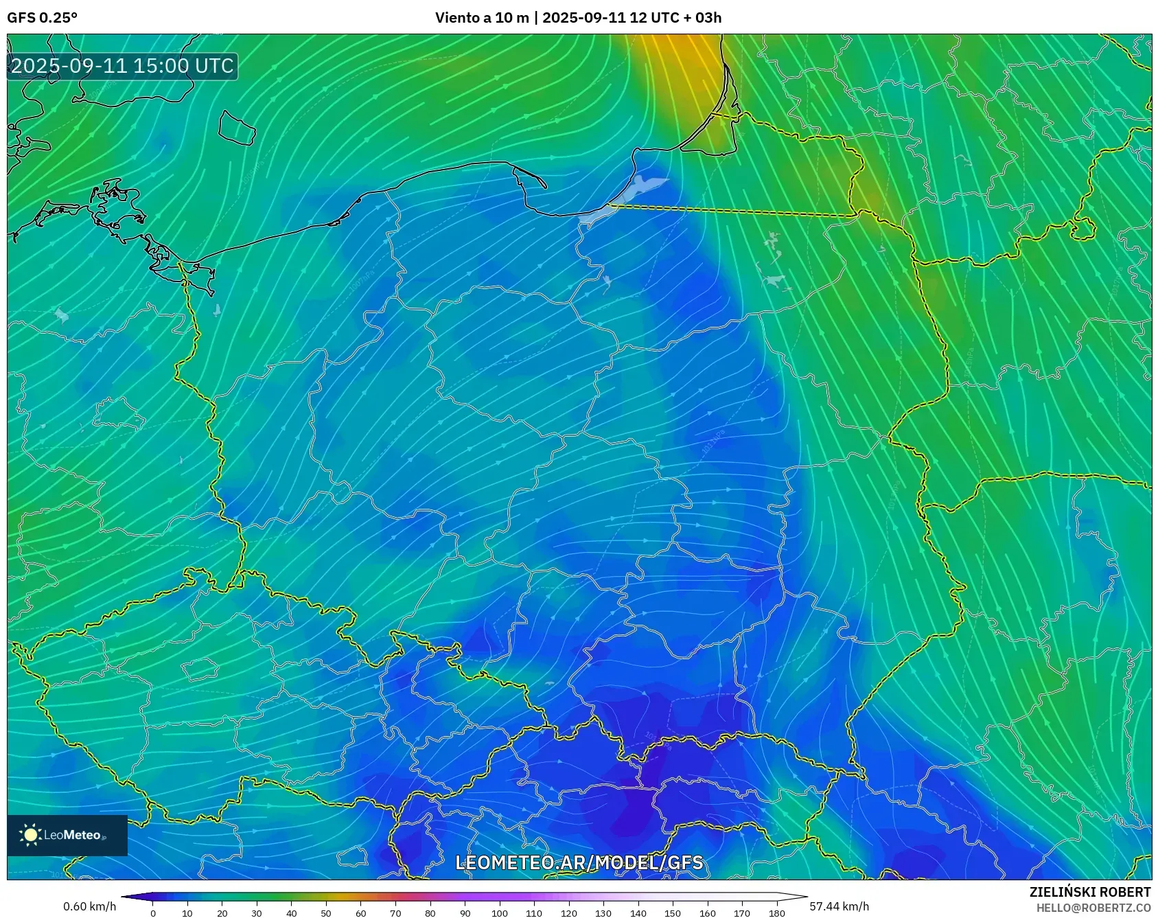 GFS model - Polonia, Viento a 10 m