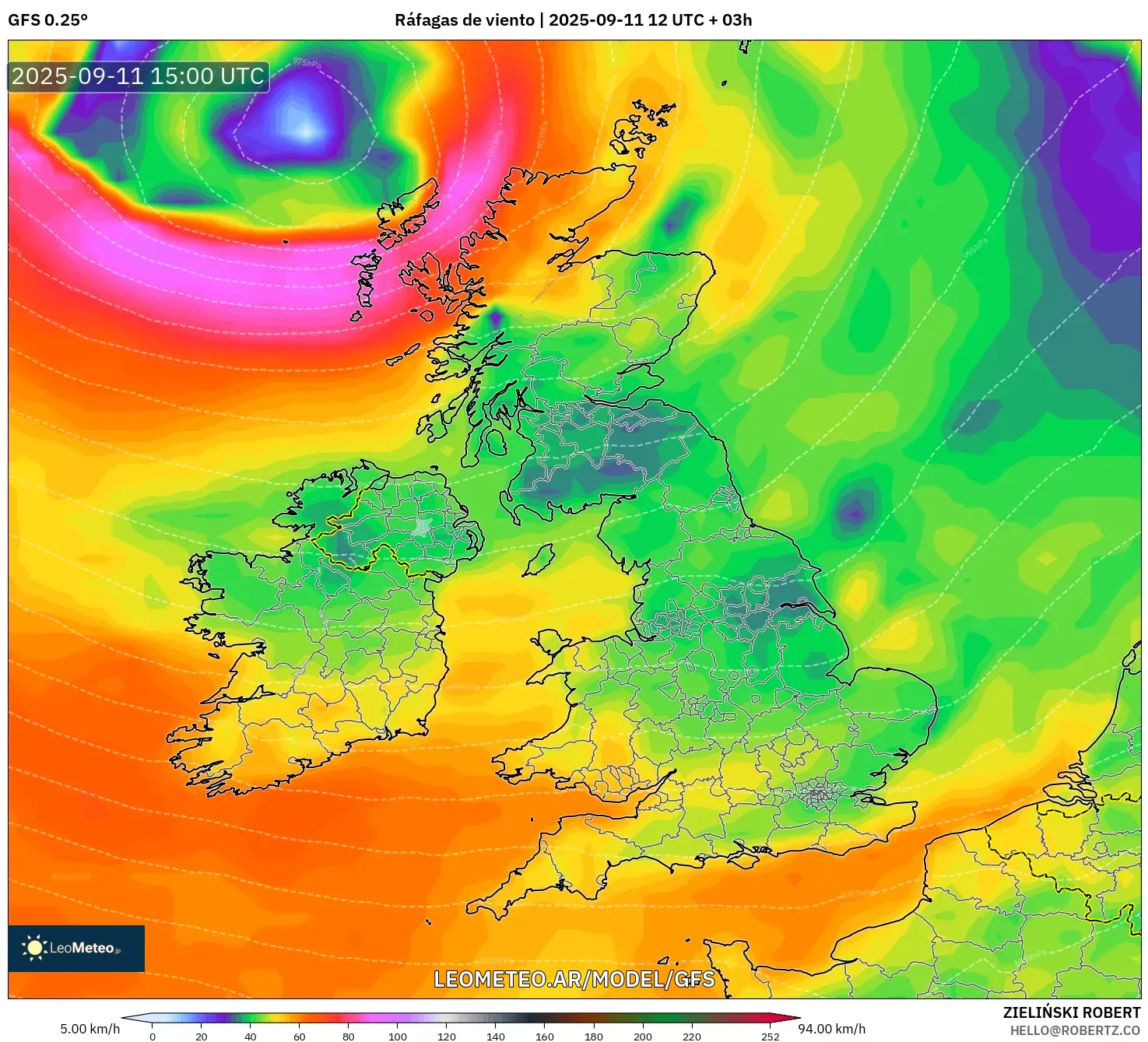 GFS model - Reino Unido, Ráfagas de viento GFS model - Reino Unido, Ráfagas de viento
