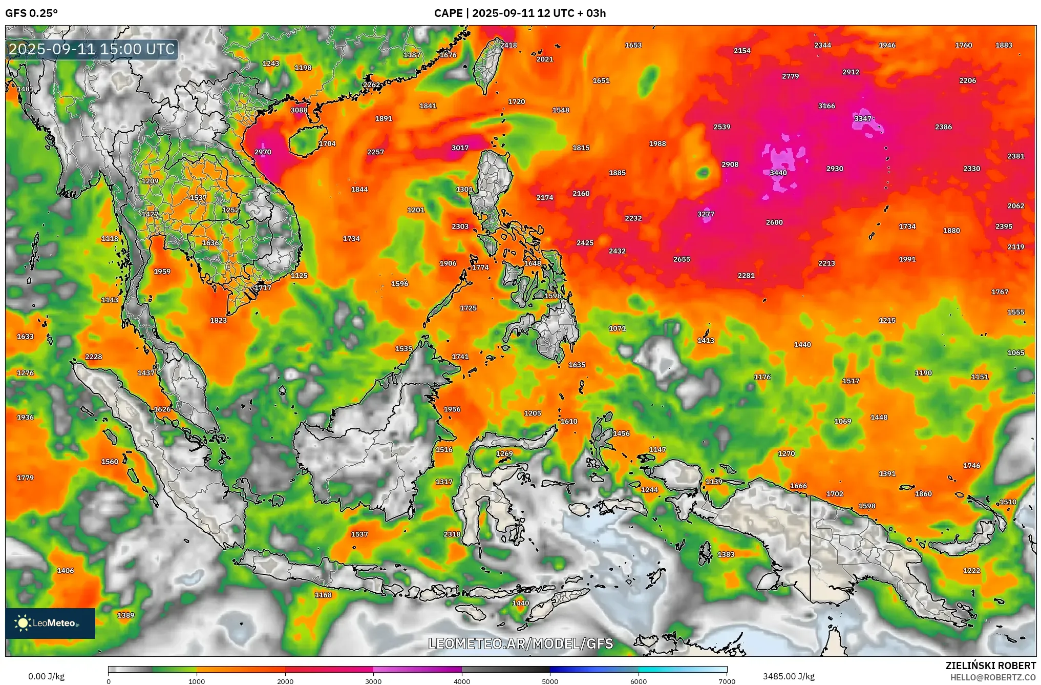 GFS model - Sudeste Asiático, CAPE GFS model - Sudeste Asiático, CAPE