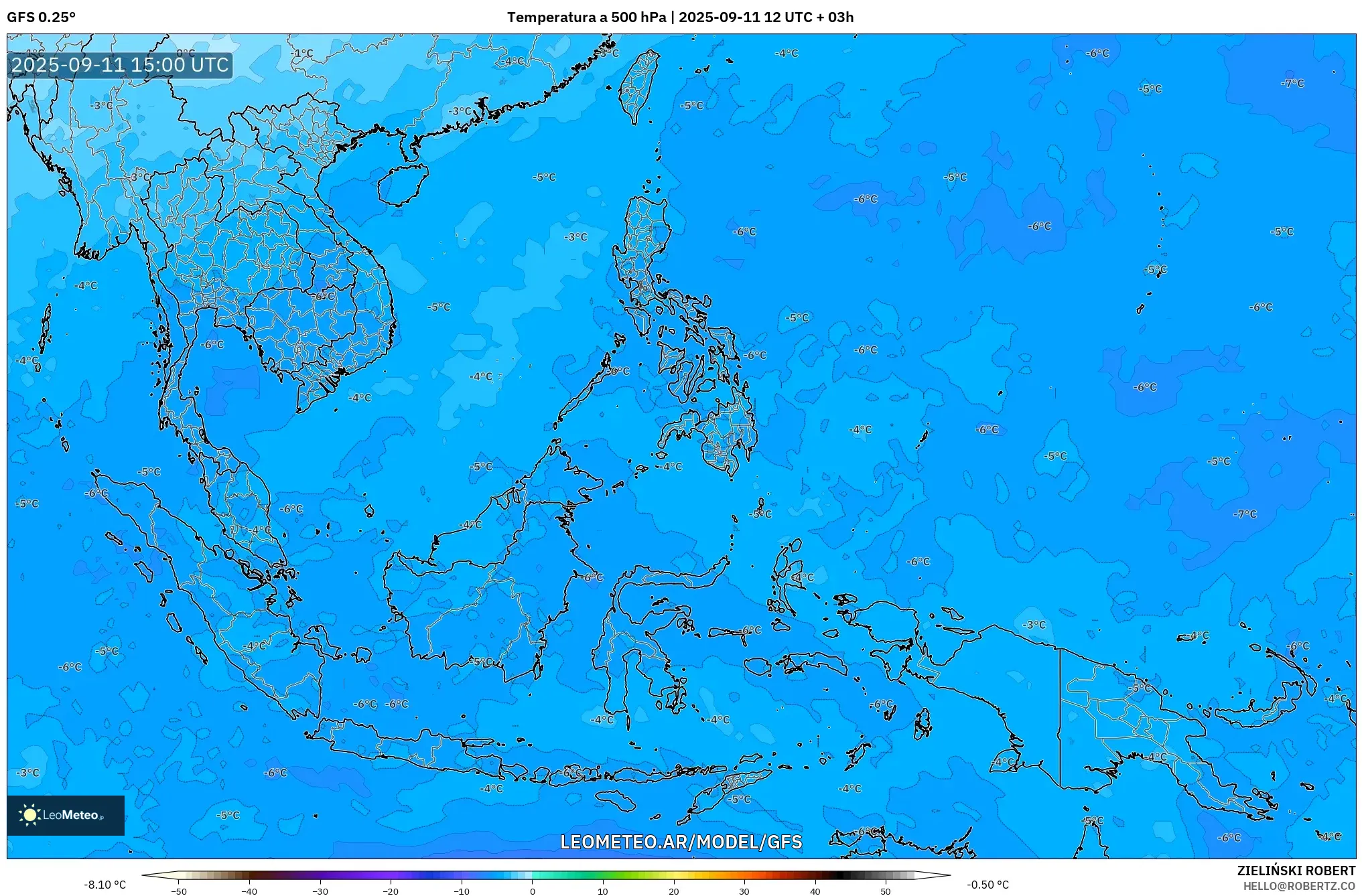 GFS model - Sudeste Asiático, Temperatura a 500 hPa
