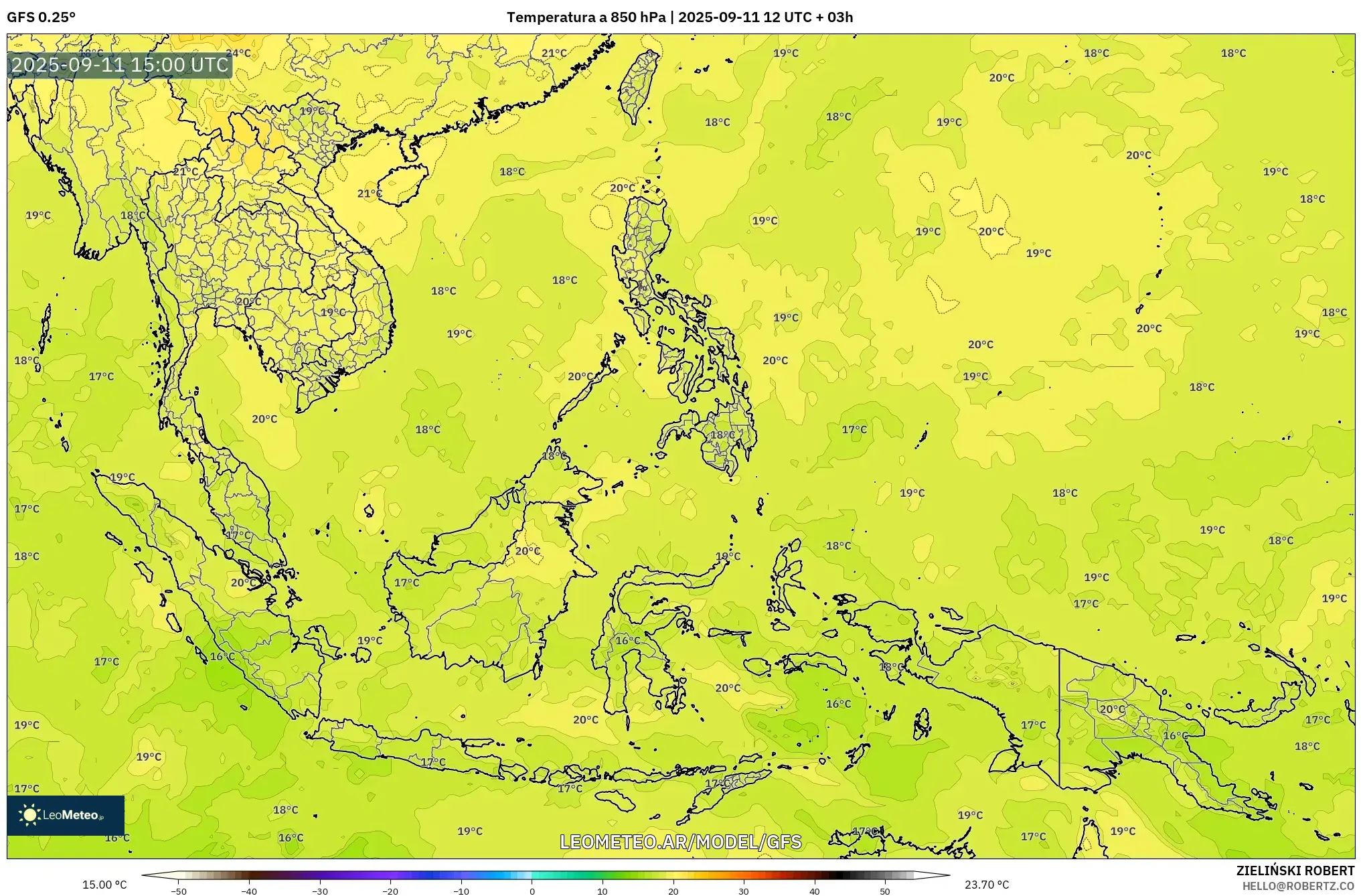 GFS model - Sudeste Asiático, Temperatura a 850 hPa GFS model - Sudeste Asiático, Temperatura a 850 hPa
