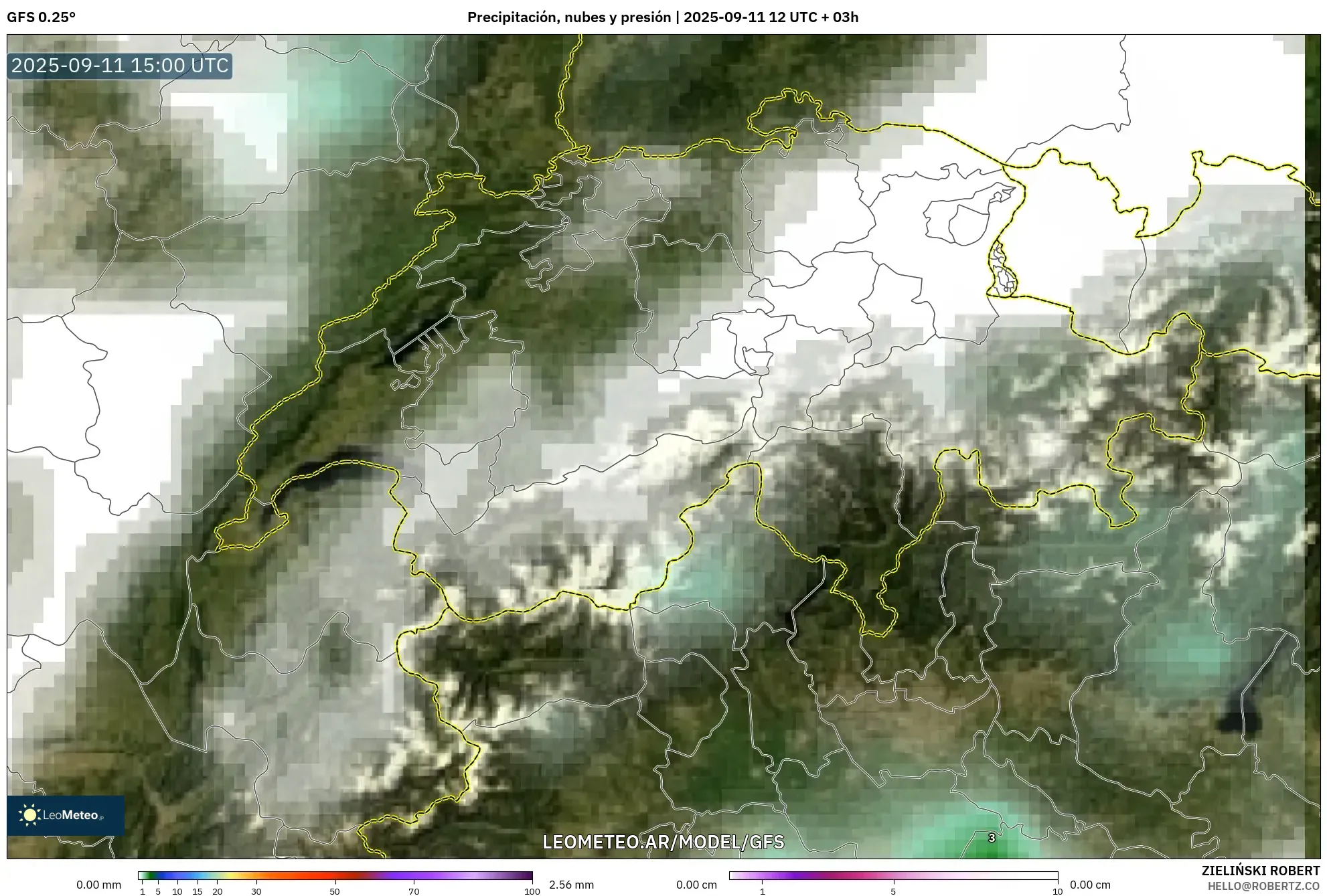 GFS model - Suiza, Precipitación, nubes y presión
