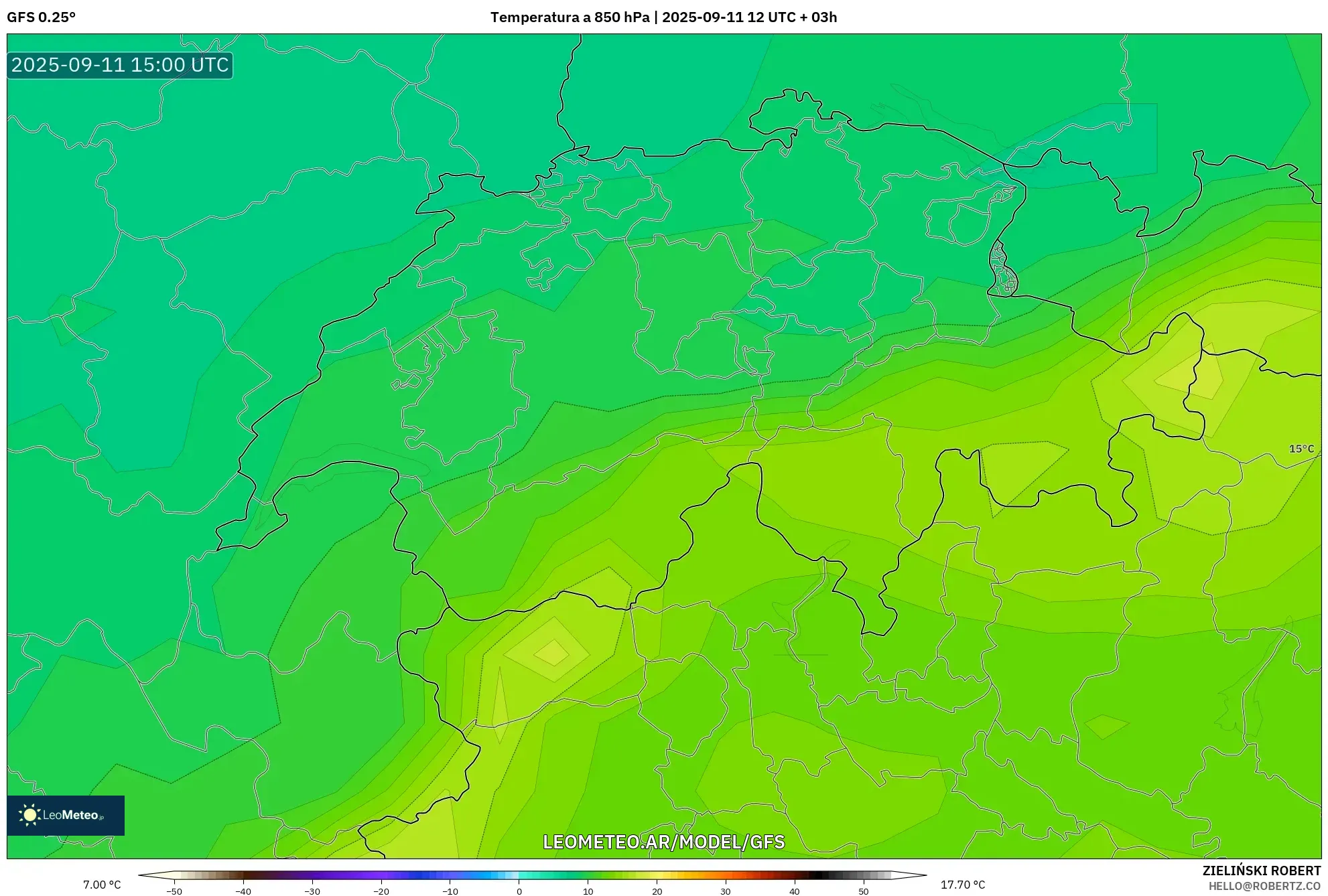 GFS model - Suiza, Temperatura a 850 hPa