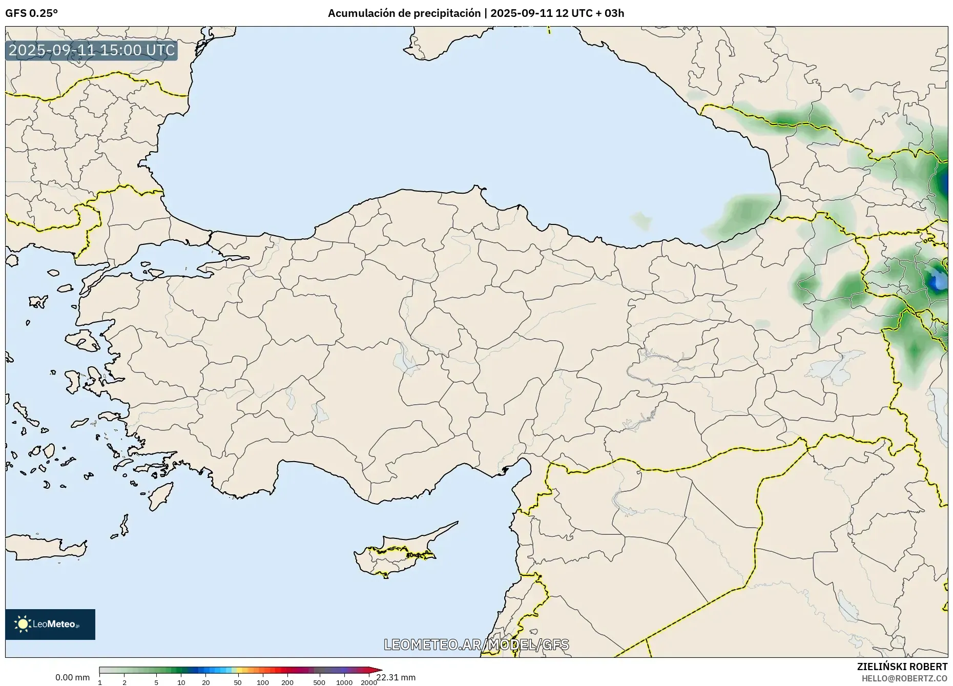 GFS model - Turquía, Acumulación de precipitación GFS model - Turquía, Acumulación de precipitación