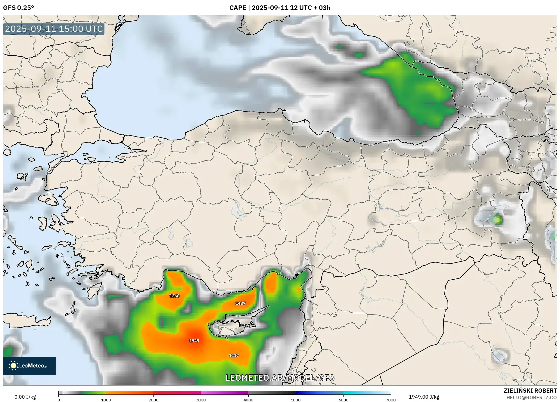 GFS model - Turquía, CAPE
