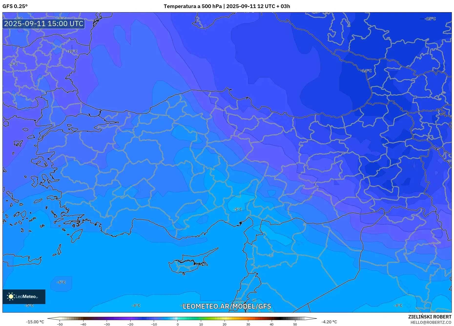 GFS model - Turquía, Temperatura a 500 hPa