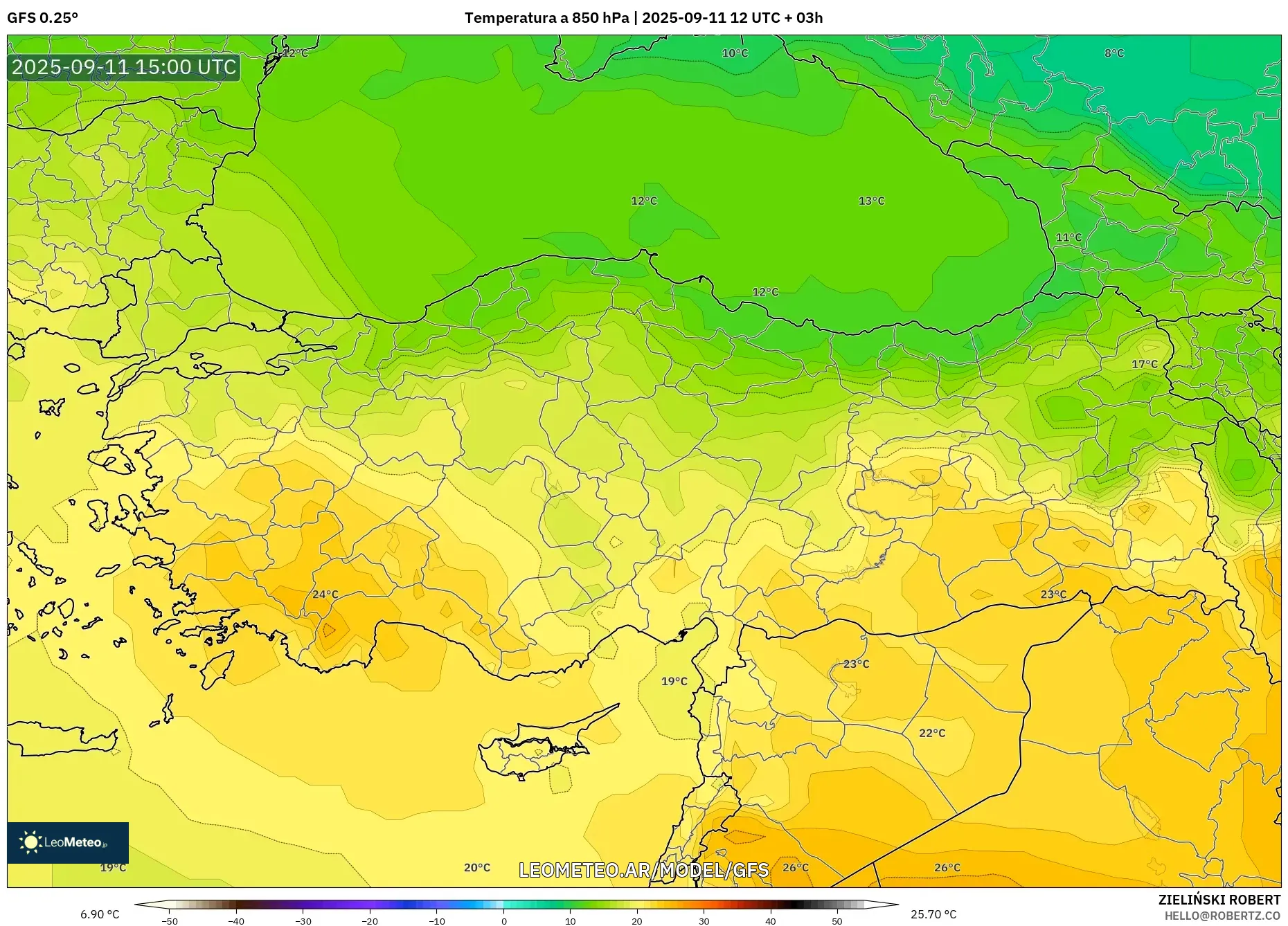 GFS model - Turquía, Temperatura a 850 hPa GFS model - Turquía, Temperatura a 850 hPa