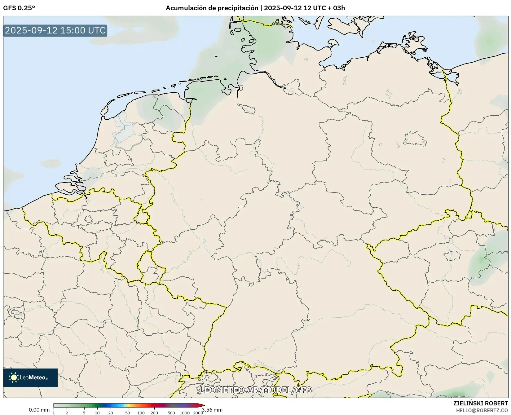 GFS model - Alemania, Acumulación de precipitación GFS model - Alemania, Acumulación de precipitación