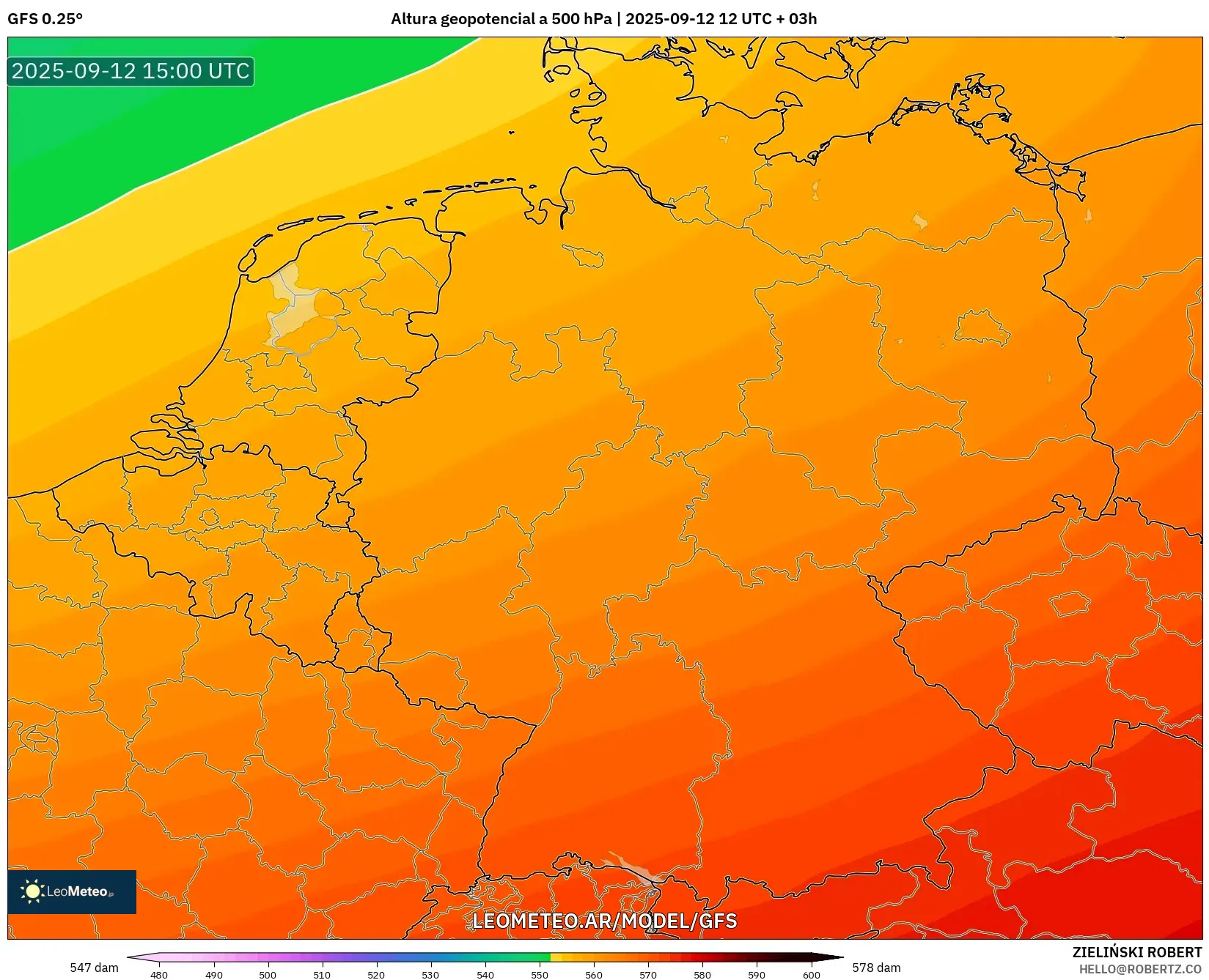 GFS model - Alemania, Altura geopotencial a 500 hPa GFS model - Alemania, Altura geopotencial a 500 hPa