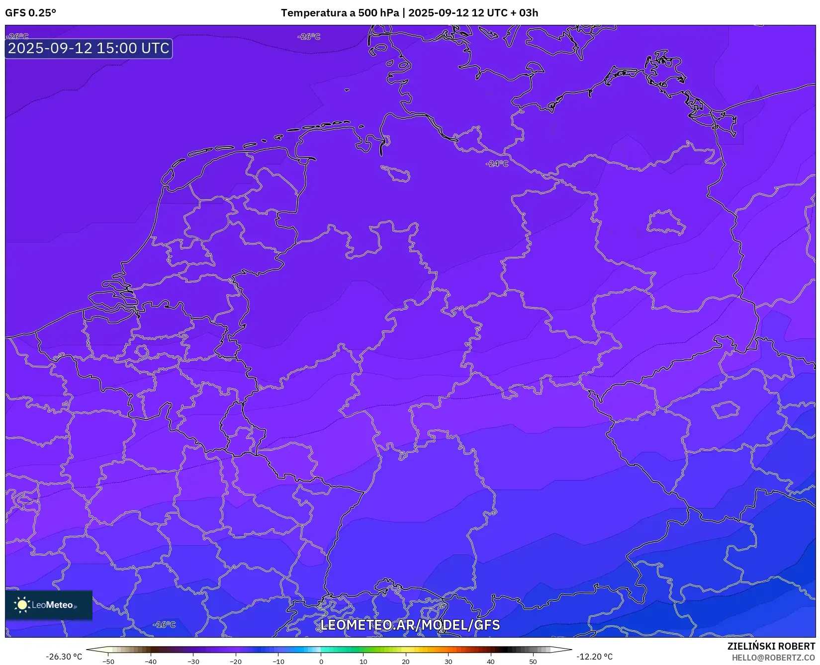 GFS model - Alemania, Temperatura a 500 hPa GFS model - Alemania, Temperatura a 500 hPa