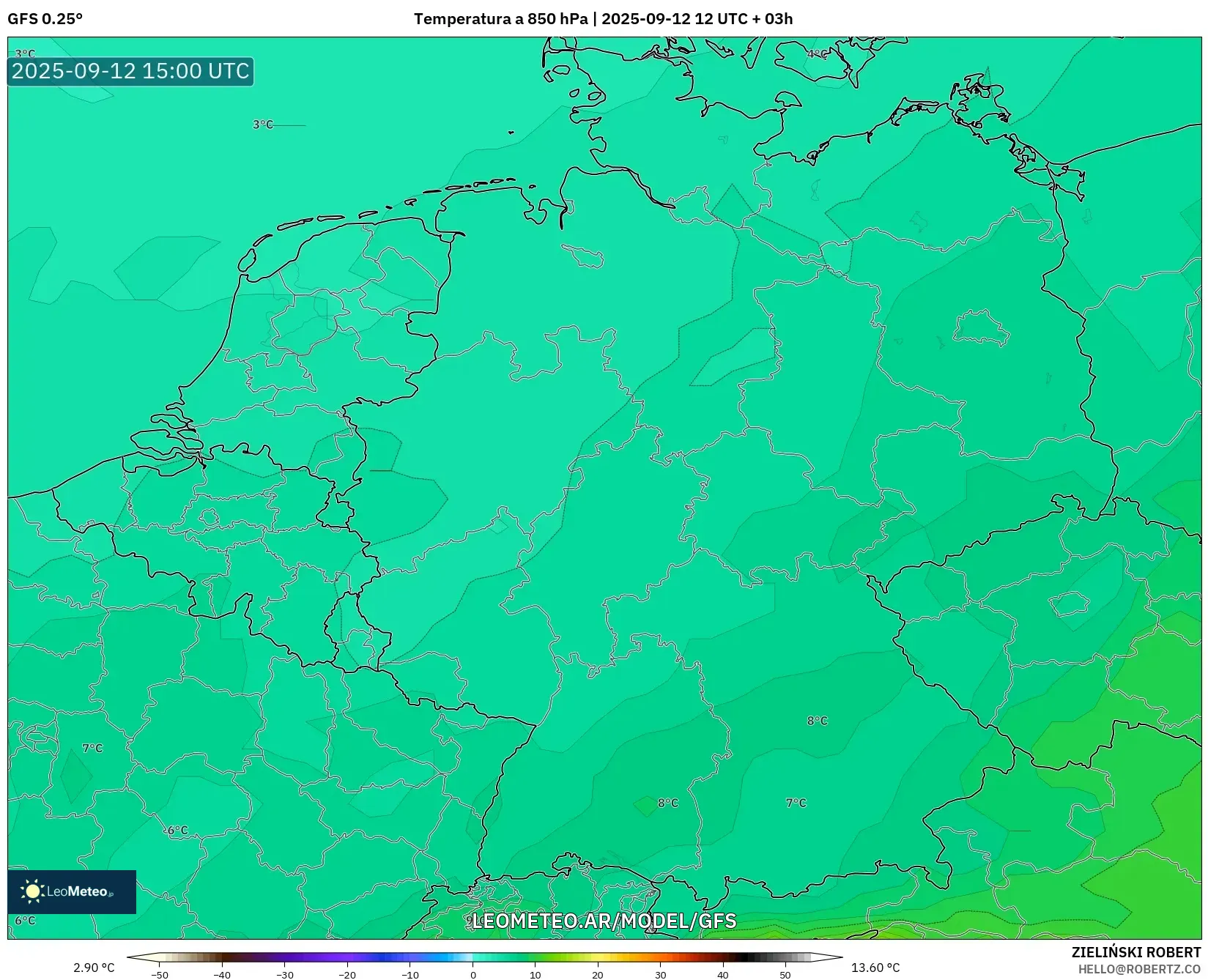 GFS model - Alemania, Temperatura a 850 hPa GFS model - Alemania, Temperatura a 850 hPa