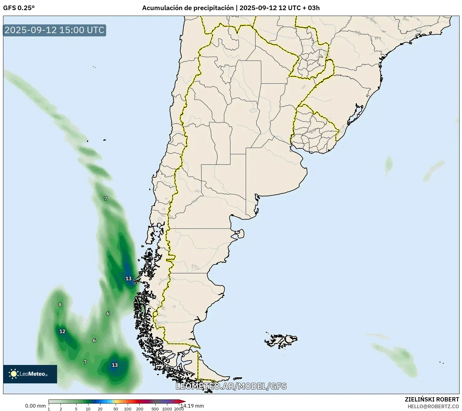 GFS model - Argentina, Acumulación de precipitación GFS model - Argentina, Acumulación de precipitación
