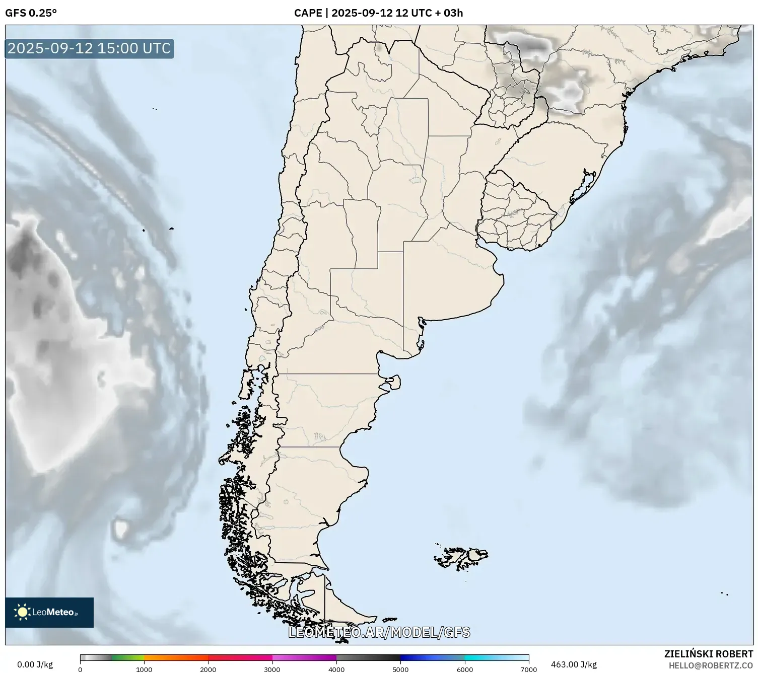 GFS model - Argentina, CAPE GFS model - Argentina, CAPE