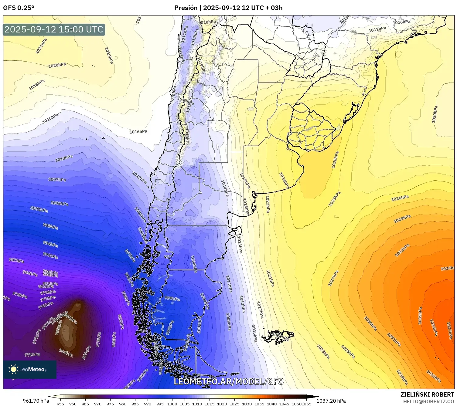 GFS model - Argentina, Presión GFS model - Argentina, Presión