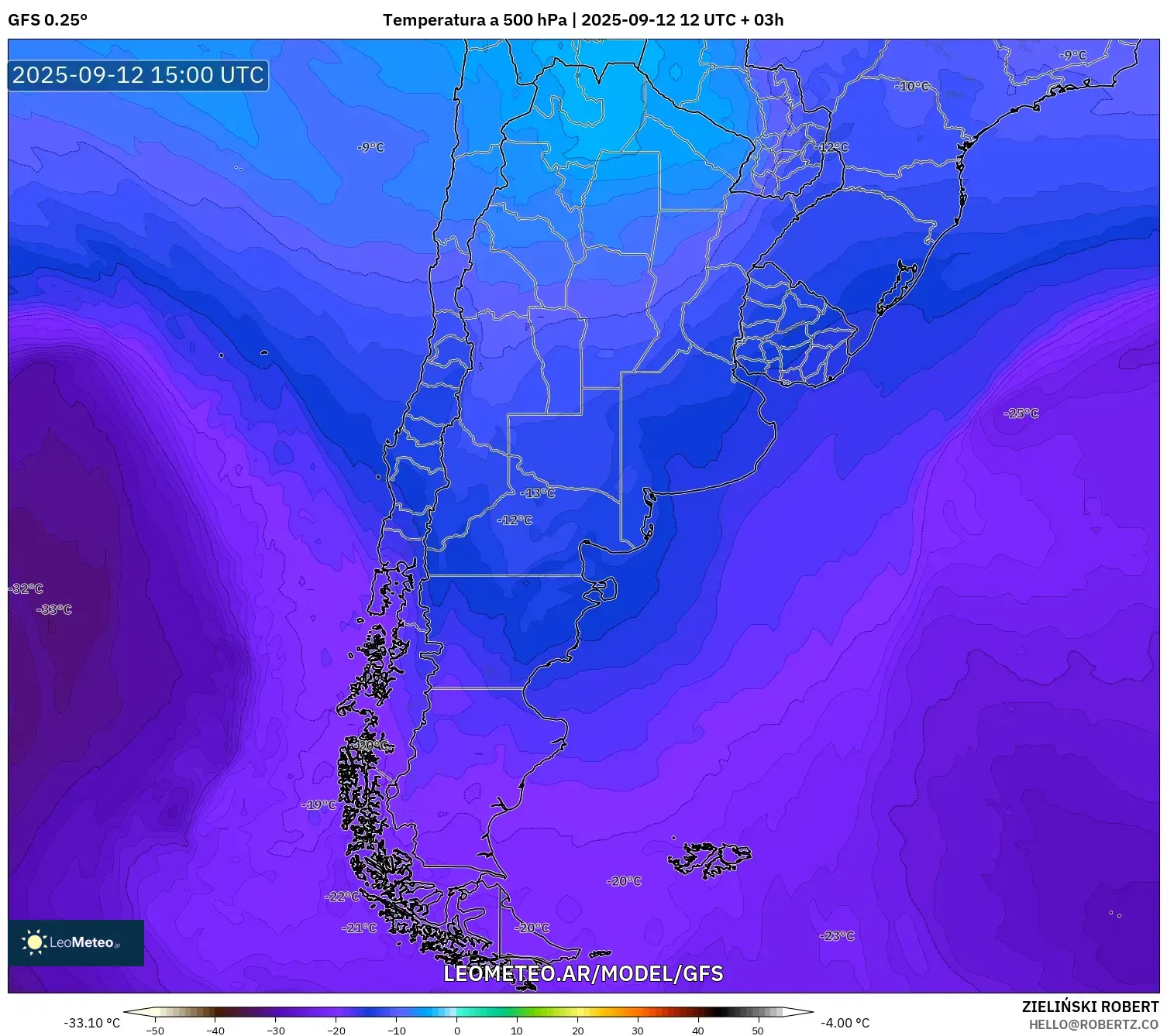 GFS model - Argentina, Temperatura a 500 hPa GFS model - Argentina, Temperatura a 500 hPa
