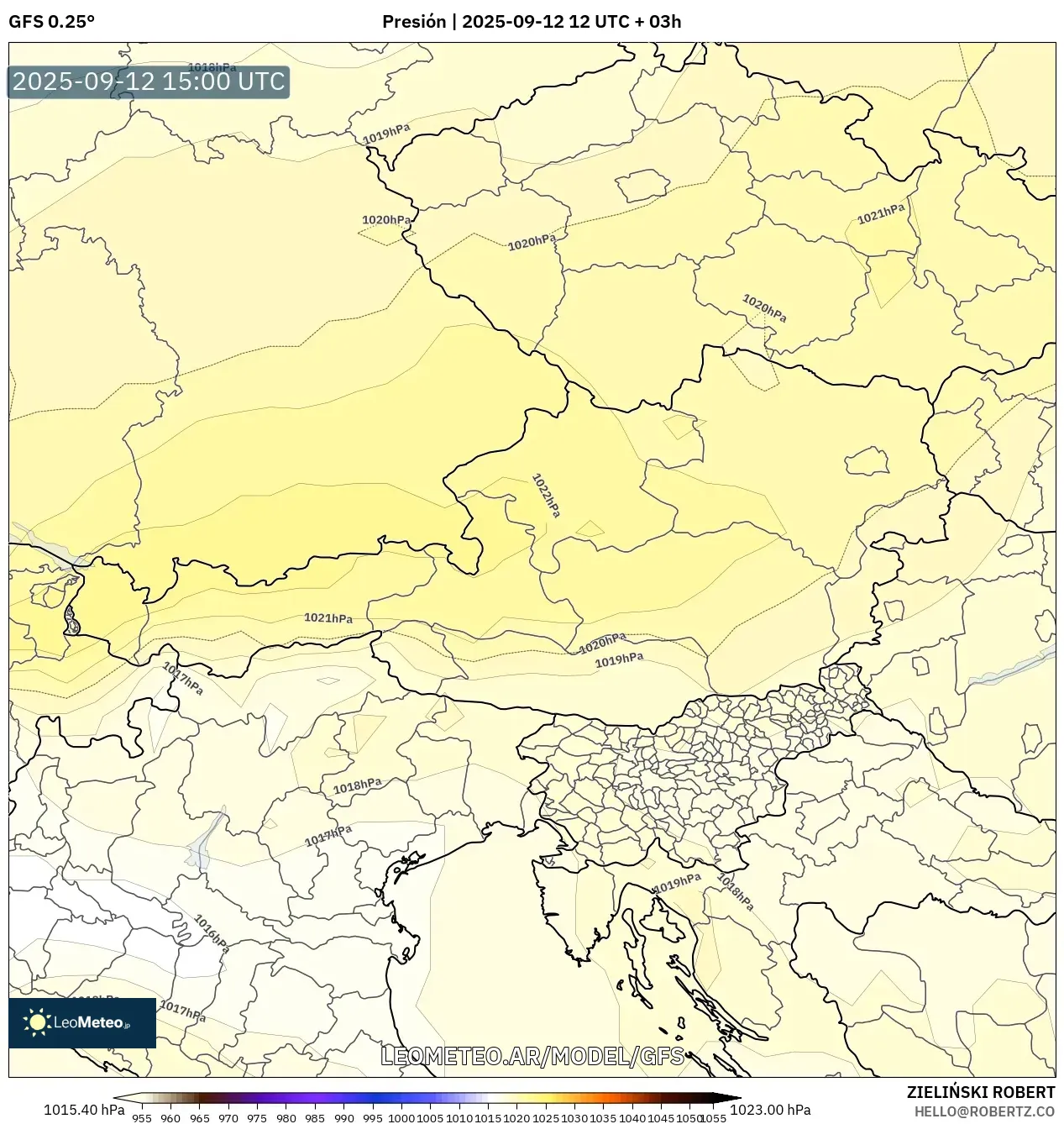 GFS model - Austria, Presión GFS model - Austria, Presión